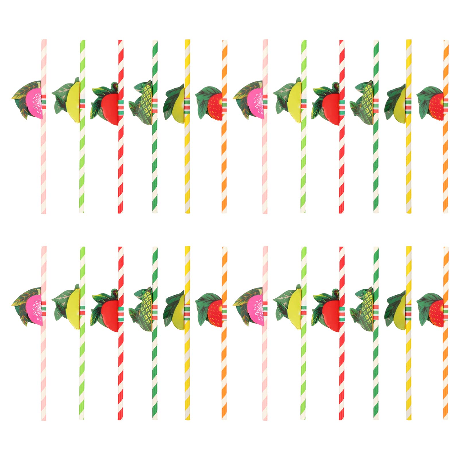 ABOOFAN 50 Pack Hawaiian Fruit Shaped Paper Straws - Biodegradable Disposable Drinking Straws for Tropical Parties, Luau Events & Summer Cocktails