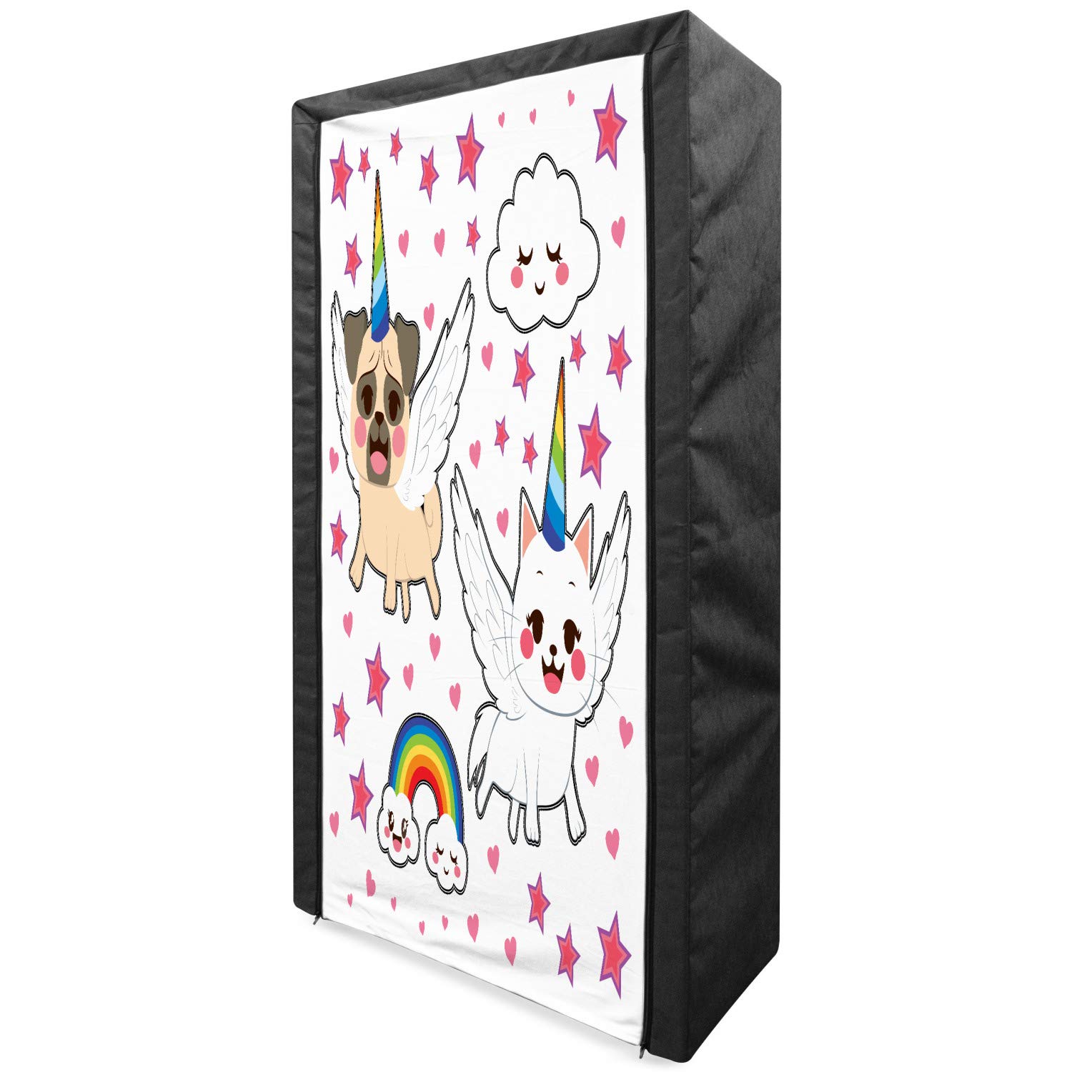 Ambesonne Unicorn Cat Fabric Wardrobe - Portable Clothing Organizer with Shelves, 33.5