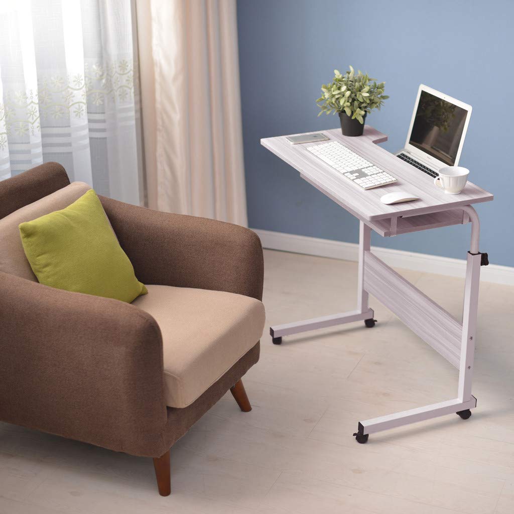 Adjustable Height Mobile Laptop Desk on Wheels - Portable Rolling Computer Workstation for Home Office, Study Room, Bedroom & Living Room | Perfect for Remote Work, Online Classes & Bedside Computing | Fast US Shipping
