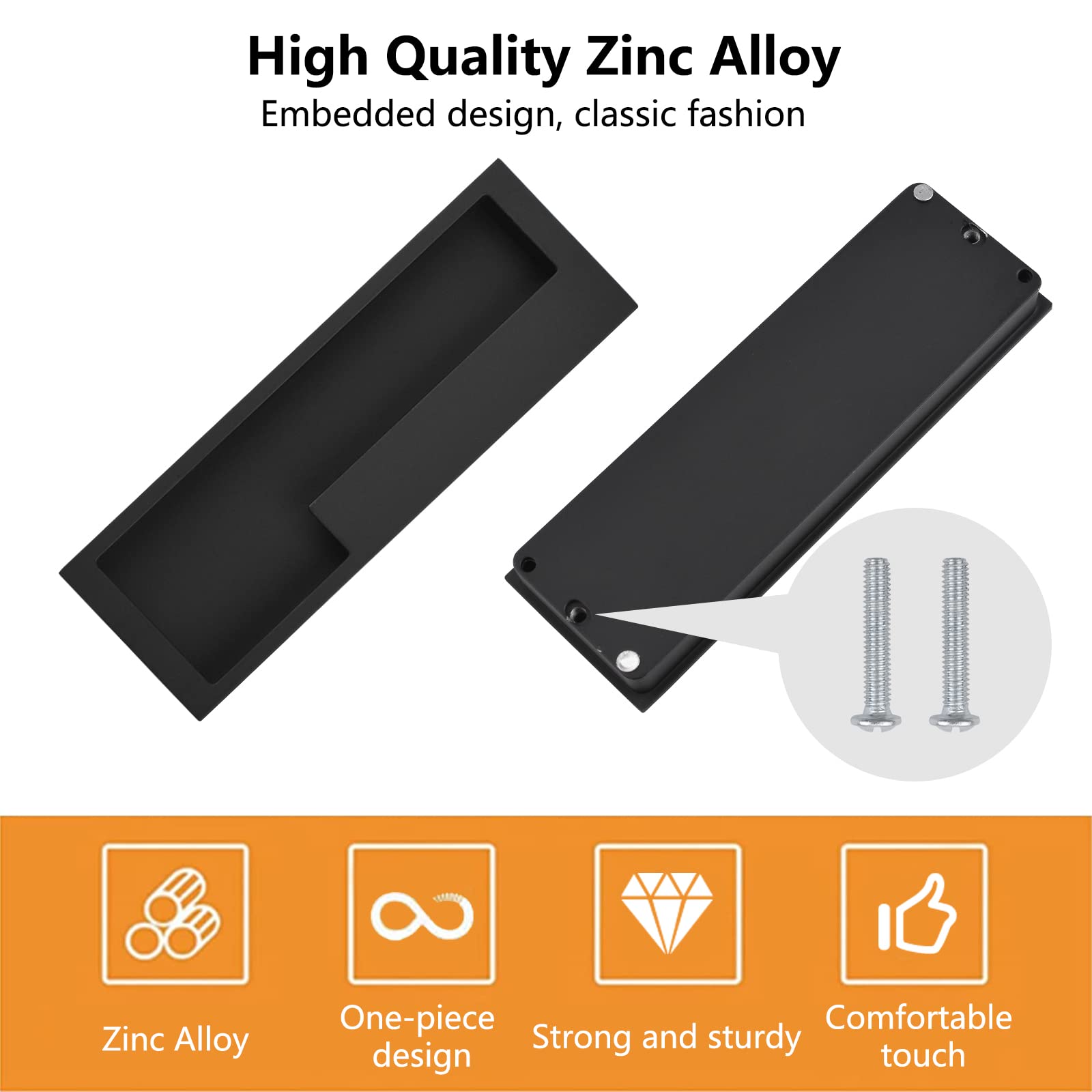 MOROBOR 2-Pack Zinc Alloy Hidden Screw Barn Door Handles - Matte Black Modern Cabinet Pulls for Sliding Doors, Drawers, Wardrobes & Cupboards | Perfect for Farmhouse, Rustic & Contemporary Home Decor