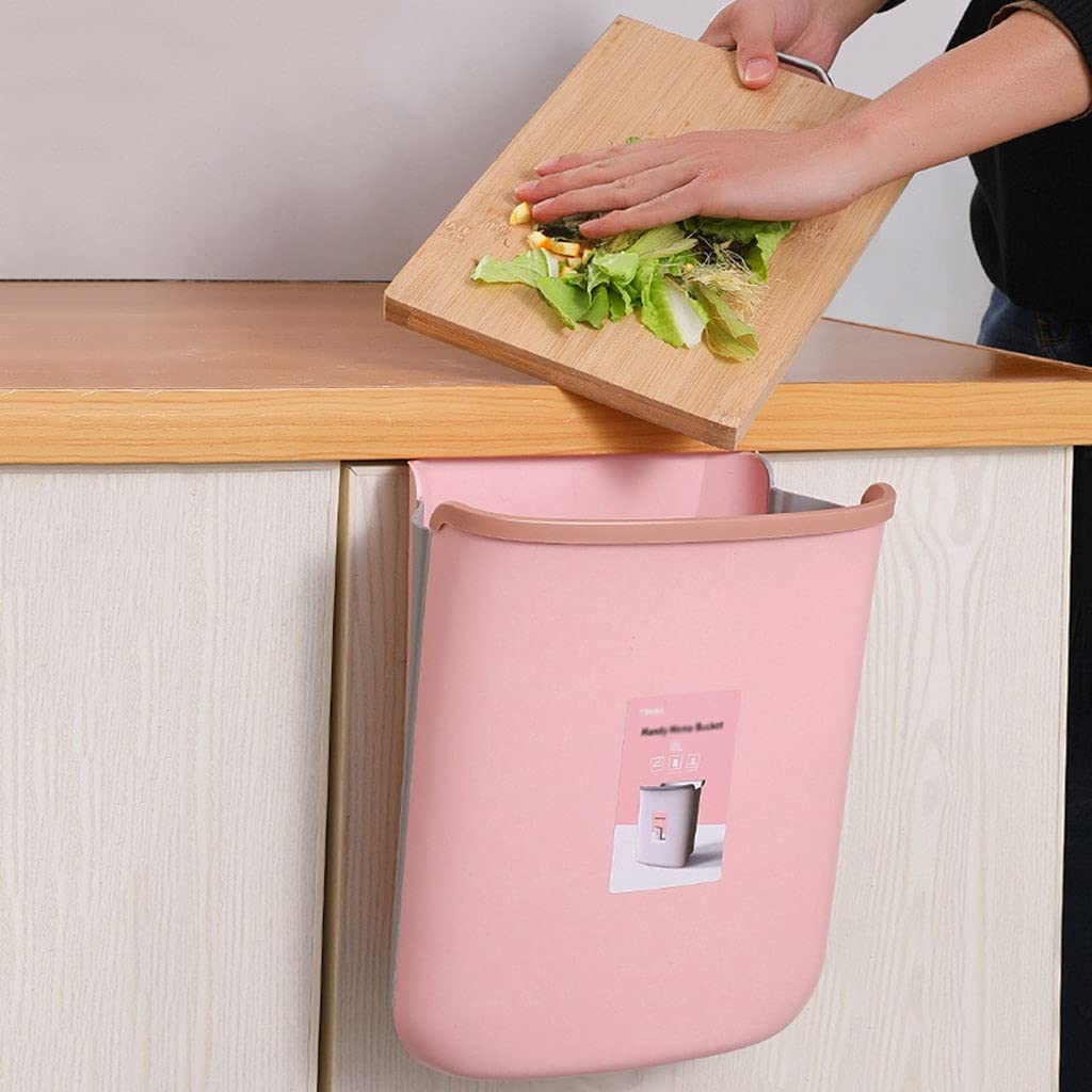 TOMYEUS Wall Mounted Foldable Trash Can for Kitchen & Bathroom - Household Waste Sorting Cabinet Door Garbage Bin - Space Saving Brown Trash Can (Ideal for Small Spaces, Apartments, RVs & Under Sink Storage)
