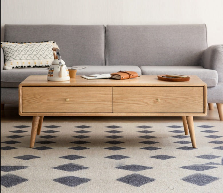 Solid Oak and Ash Wood Modern Nordic Coffee Table - Minimalist Living Room Furniture for Small Spaces and Apartments