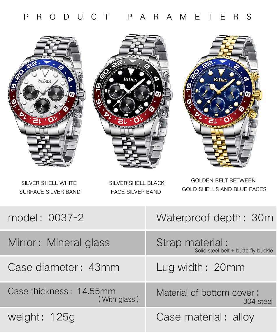 FANMIS Men's Luxury Wrist Watch - Luminous Chronograph Analog Quartz Stainless Steel Waterproof Fashion Watch for Business, Casual & Outdoor Activities