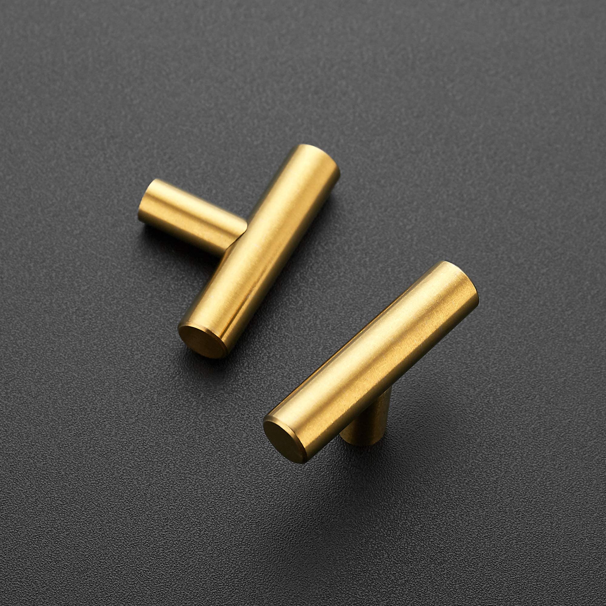 Gold T Bar Cabinet Knobs 20 Pack - Brushed Brass Drawer Pulls for Dresser & Cabinets