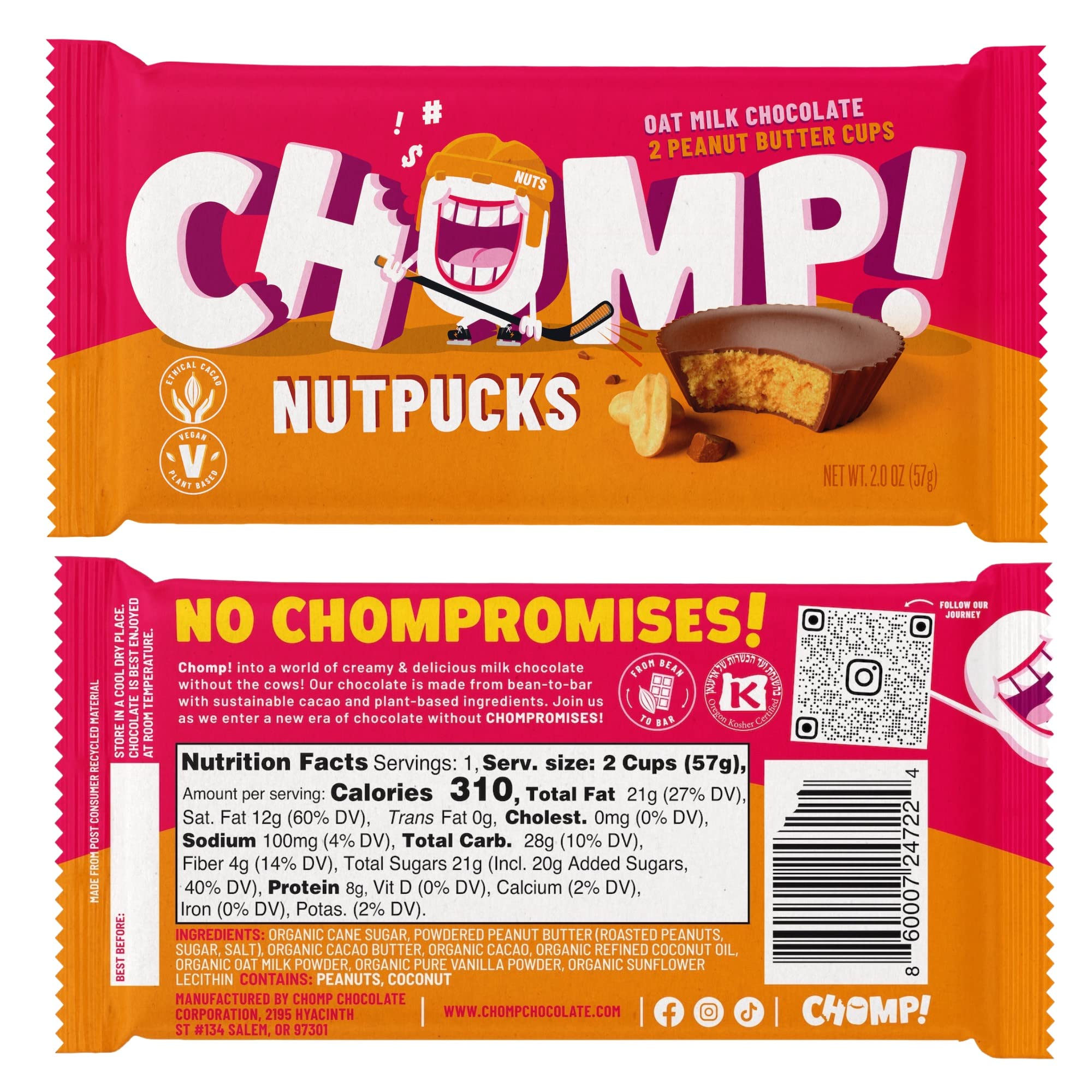 Chomp! Nutpucks: Vegan Oat Milk Chocolate Peanut Butter Cups - Dairy-Free, Gluten-Free, Soy-Free, Ethical Cacao (5 Pack) | Perfect for Healthy Snacking, Vegan Desserts & Ethical Treats