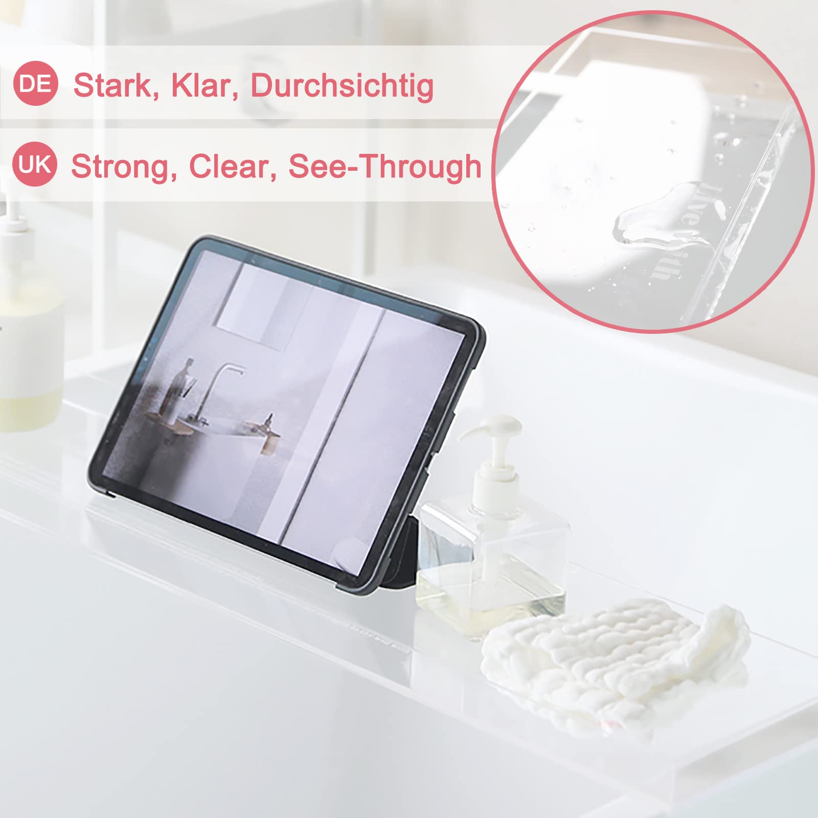 Clear Acrylic Bathtub Tray - 76cm & 82cm Spa Bath Organizer with Non-Slip Design | Perfect for Bathroom Storage, Shower Caddy & Toilet Organization (82x20x3cm) | Ideal for Relaxing Baths, Spa Days & Bathroom Decluttering