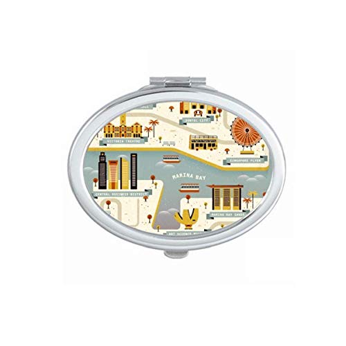 Vintage Singapore Landmark Mirror - Portable Foldable Double-Sided Makeup Mirror for Travel, Home & Office Use | DIYthinker Handmade Cosmetic Mirror