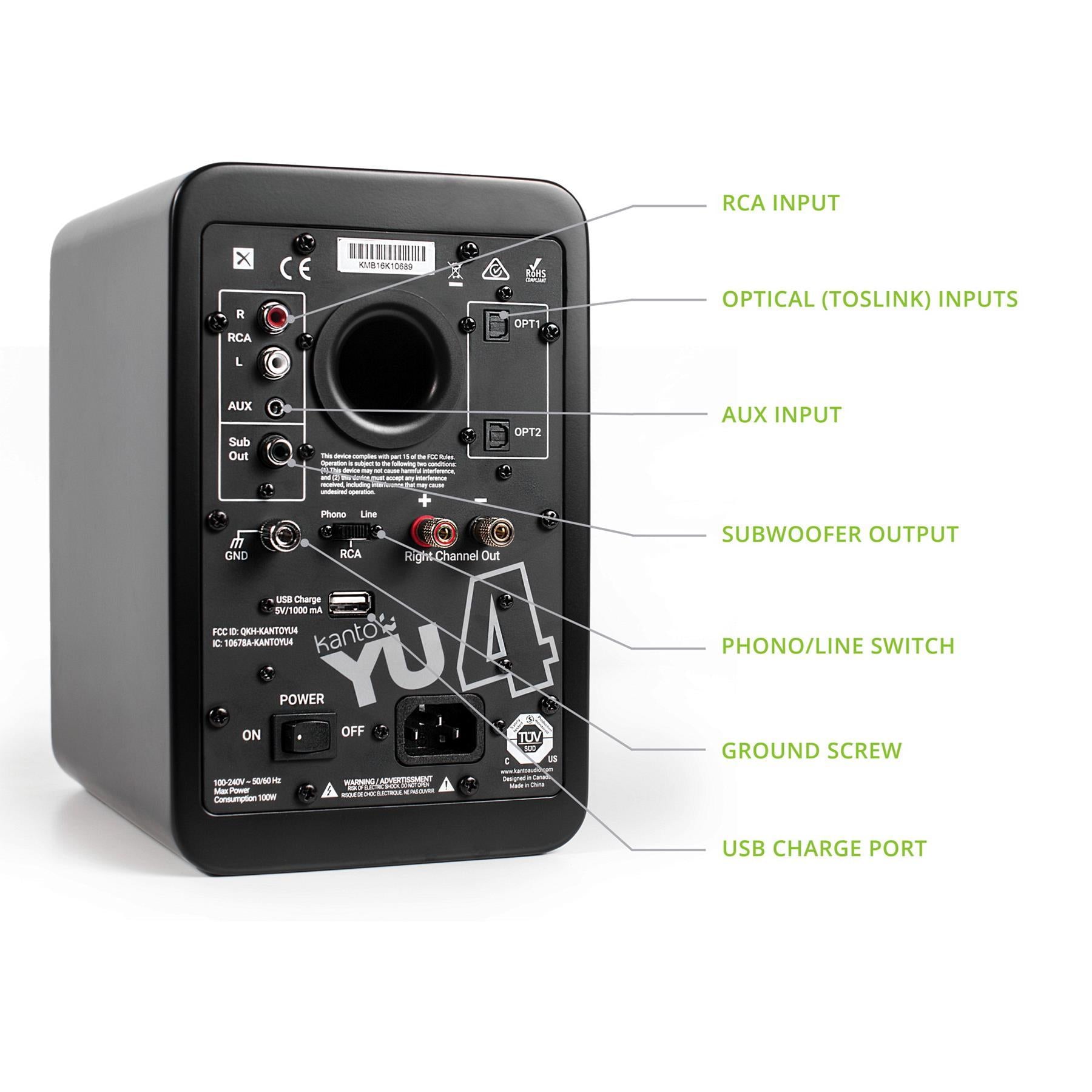 Kanto YU4 Premium Powered Desktop Speakers with Bluetooth 5.0, Phono Preamp - High-Fidelity Audio for Home Office, Gaming & Music Listening