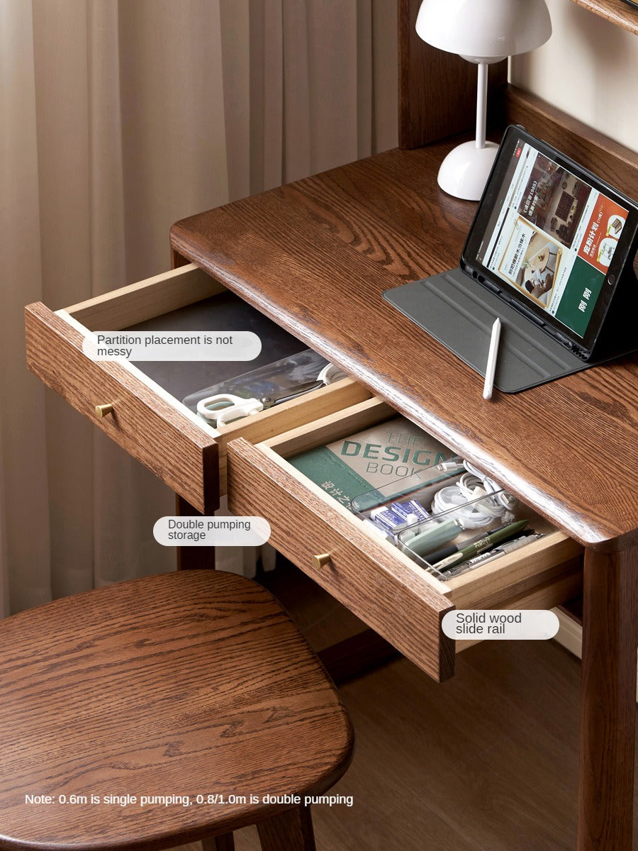 Solid Oak Wood Small Office Desk - Walnut Finish for Home & Workspace - Compact Writing Desk for Study, Dorm, or Apartment