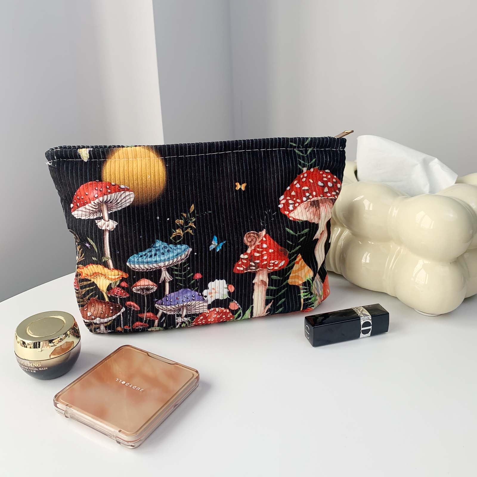 Cute Mushroom Makeup Bag with Zipper - Soft Cosmetic Pouch for Women | Halloween Christmas Gift & Travel Storage