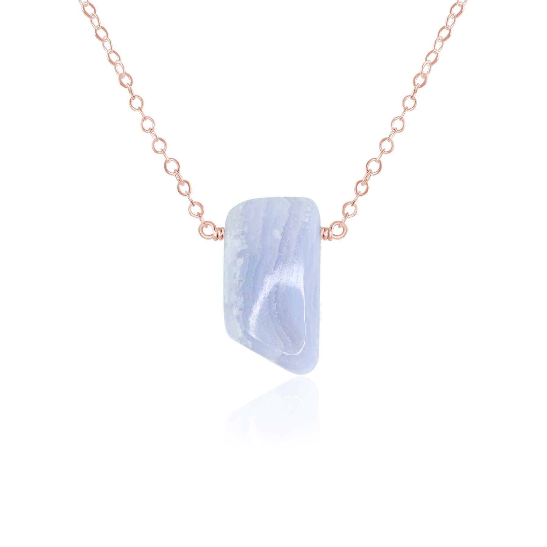 Blue Lace Agate Pendant Necklace - Natural Smooth Stone Jewelry for Women, Healing Crystal Gift for Meditation & Spiritual Energy