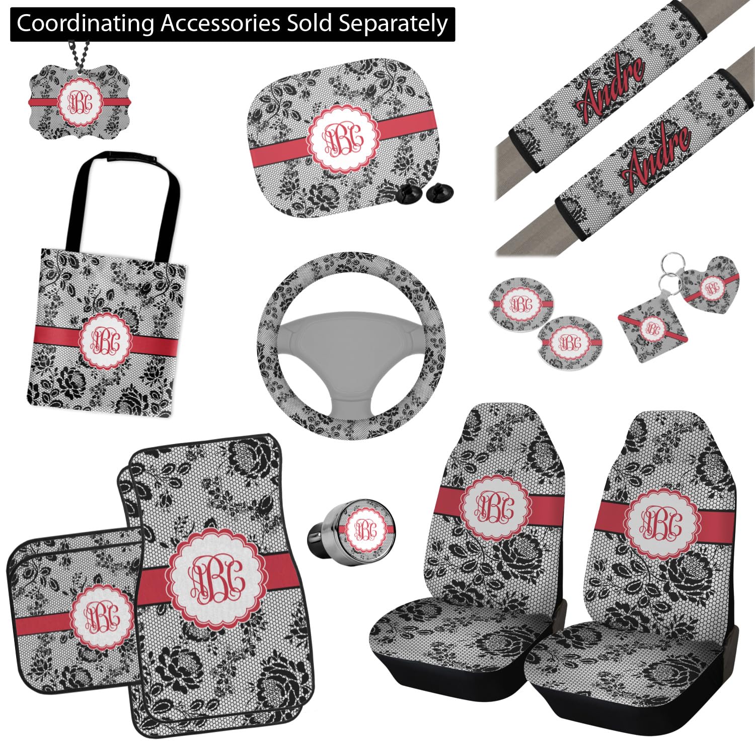 Custom Black Lace Car Floor Mats Set - 2 Front & 2 Rear Mats for Sedan, SUV & Truck - Waterproof & Anti-Slip Protection - Perfect for Daily Commute & Road Trips