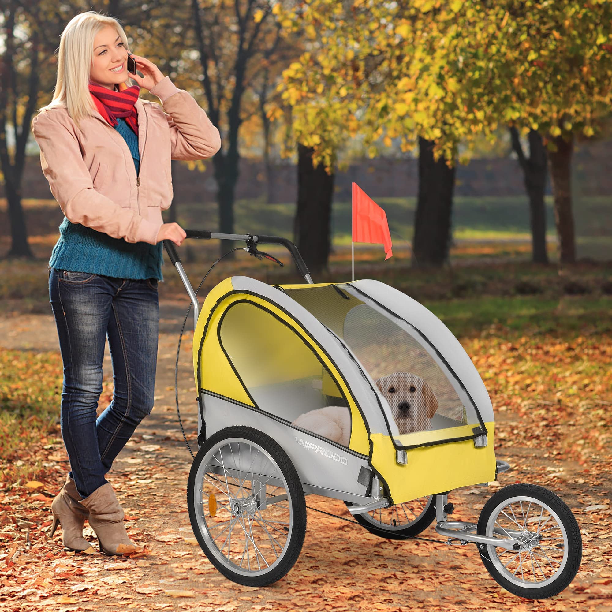 LUCKYERMORE 2 in 1 Dog Bike Trailer & Pet Stroller - Large Bicycle Cart & Jogger Wagon with Mesh Skylight - Cargo Carrier for Travel & Outdoor Adventures - Perfect for Cycling, Jogging, and Road Trips with Your Pet