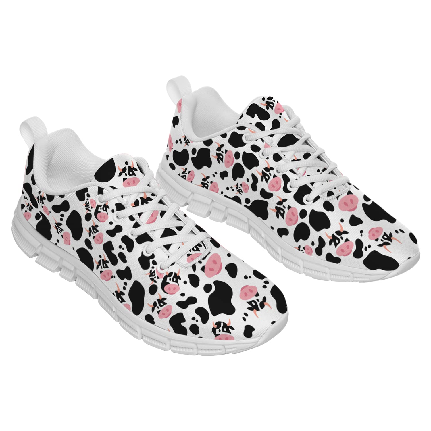Cow Print Running Shoes for Men & Women - White & Black Cow Face Pattern Sneakers for Tennis, Walking, Gym & Casual Wear - Gifts for Ladies & Men (Men's Size 4, Women's Size 6)