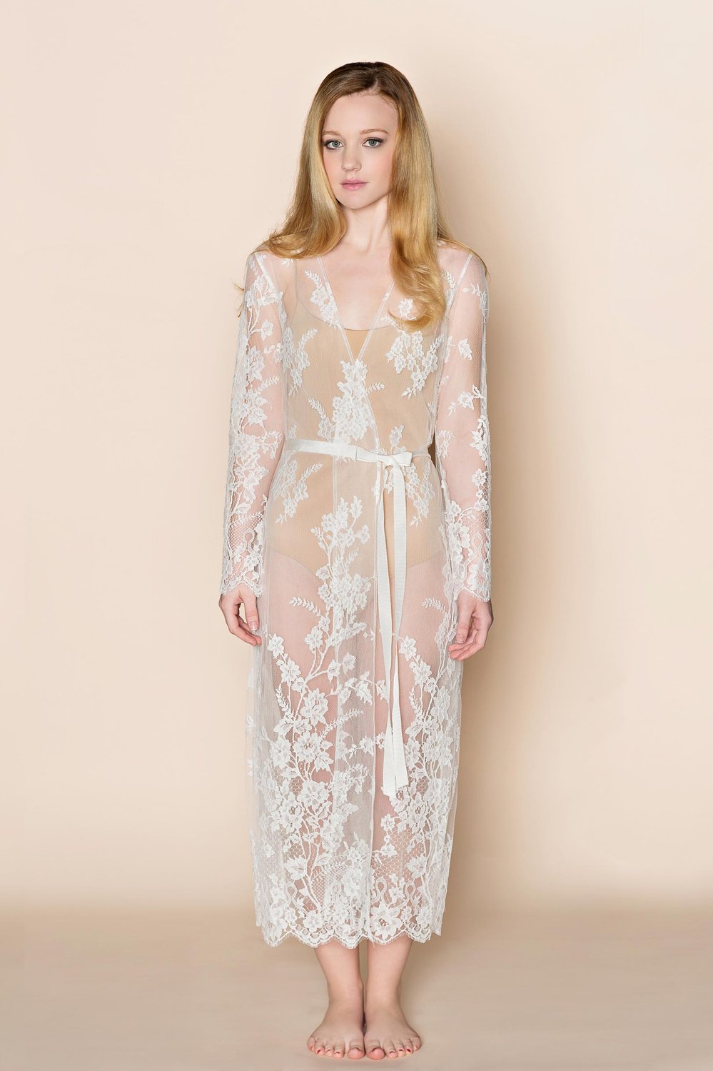 Juliet French Lace Robe Coat Cover Up in Ivory - Elegant Bridal Loungewear & Wedding Nightgown for Bridal Shower, Honeymoon & Special Occasions