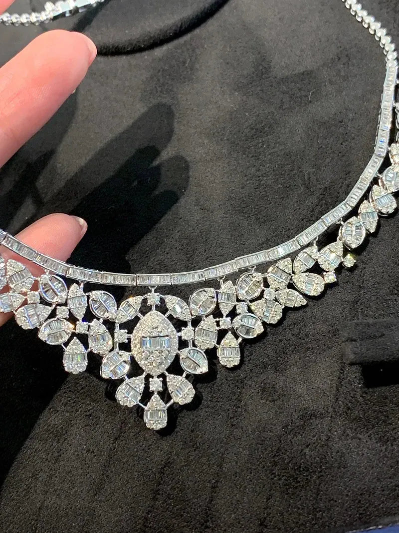 18K White Gold Diamond Necklace for Women - 7.3 Carat Real Natural Diamond Luxury Pendant - Elegant Shiny Design for Senior Banquets, Anniversaries & Special Occasions