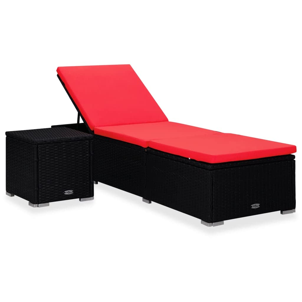Modern Coffee Table & End Table Set - Poly Rattan Side Table with Cushion for Living Room, Patio, and Outdoor Use - Red Cocktail Tea Table Perfect for Lounge, Dining, and Kitchen Decor