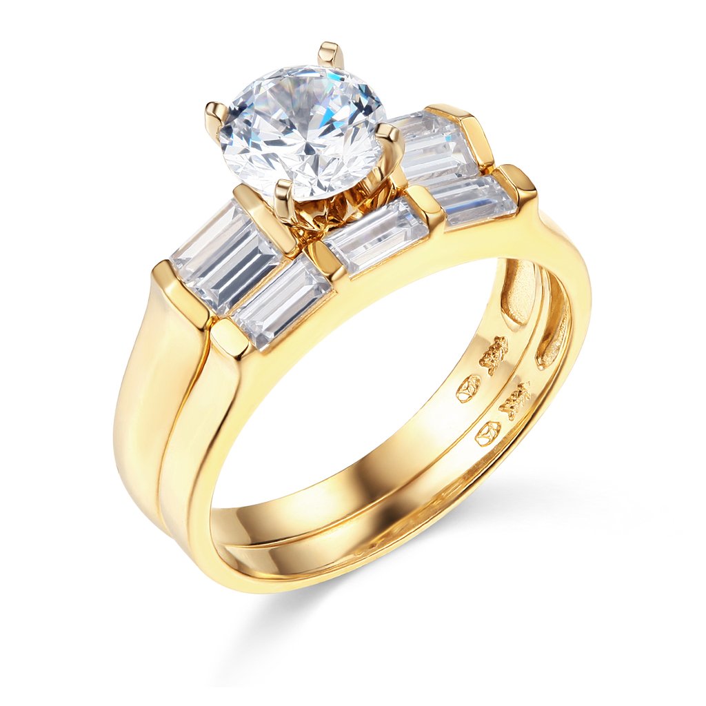 14K Yellow or White Gold Solid Wedding Engagement Ring and Wedding Band Set for Women - Perfect for Proposals, Anniversaries & Bridal Jewelry