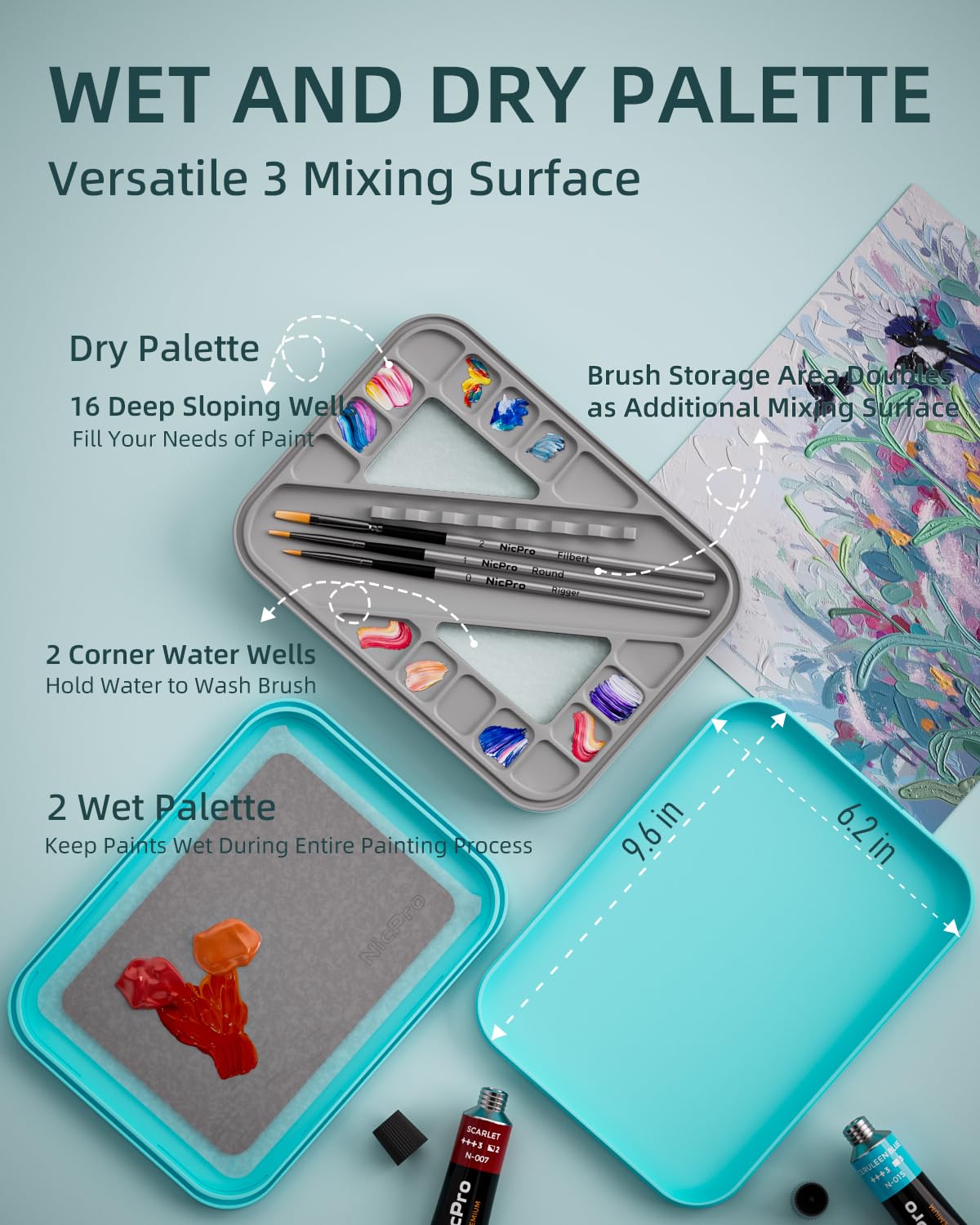Nicpro Stay Wet Palette for Acrylic Miniature Painting - 100PCS Palette Paper, 4 Sponges & Brush Holder - Paint Mixing Tray for Warhammer 40K Models - Perfect for Miniature Artists & Hobby Painters