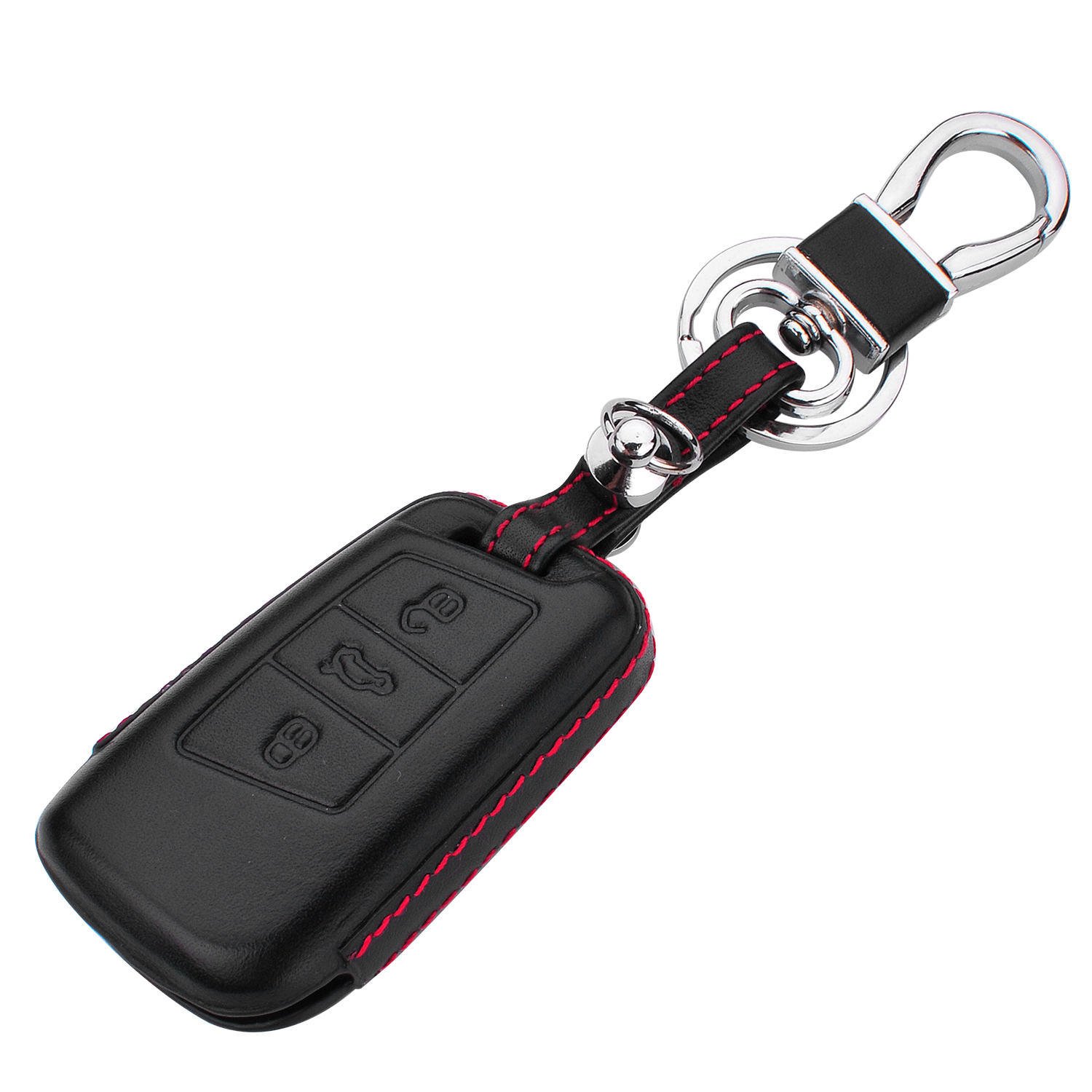 Genuine Leather Key Fob Cover for Volkswagen Arteon Atlas Golf Jetta Passat Taos Tiguan & Skoda Kodiaq Superb - Premium Car Key Case with Key Ring (Black) - Perfect Gift for Car Enthusiasts & Daily Protection