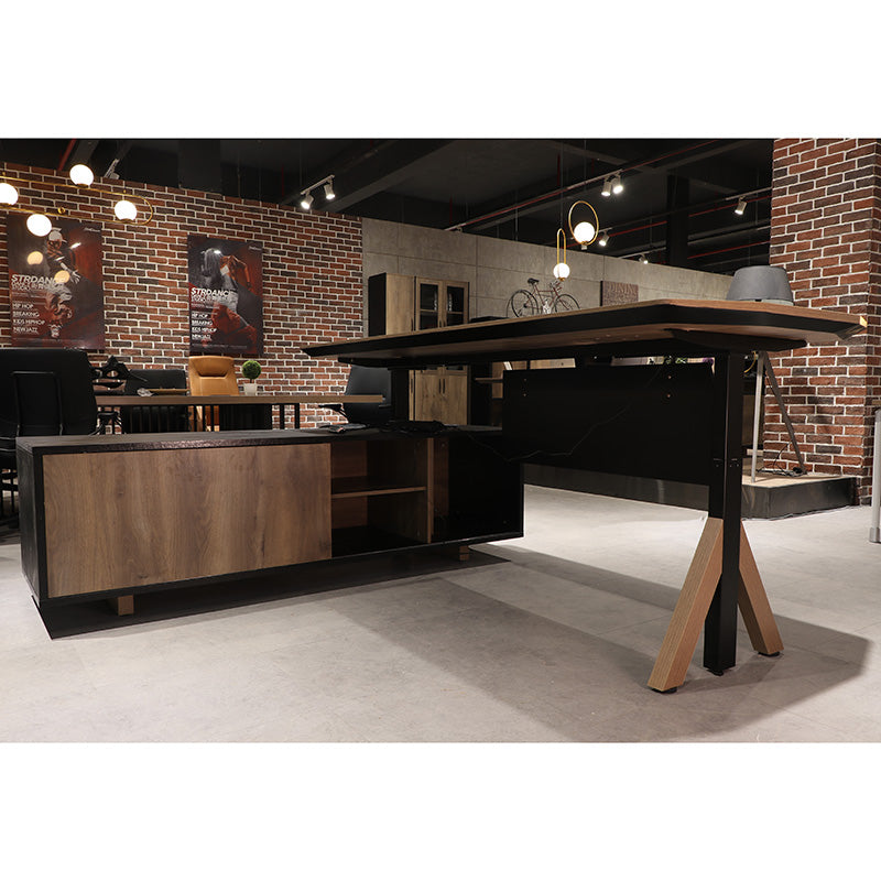 EASTON Electric Height Adjustable Standing Desk with Left Return - 2.2m Warm Oak & Black - Perfect for Home Office & Workspace Ergonomics