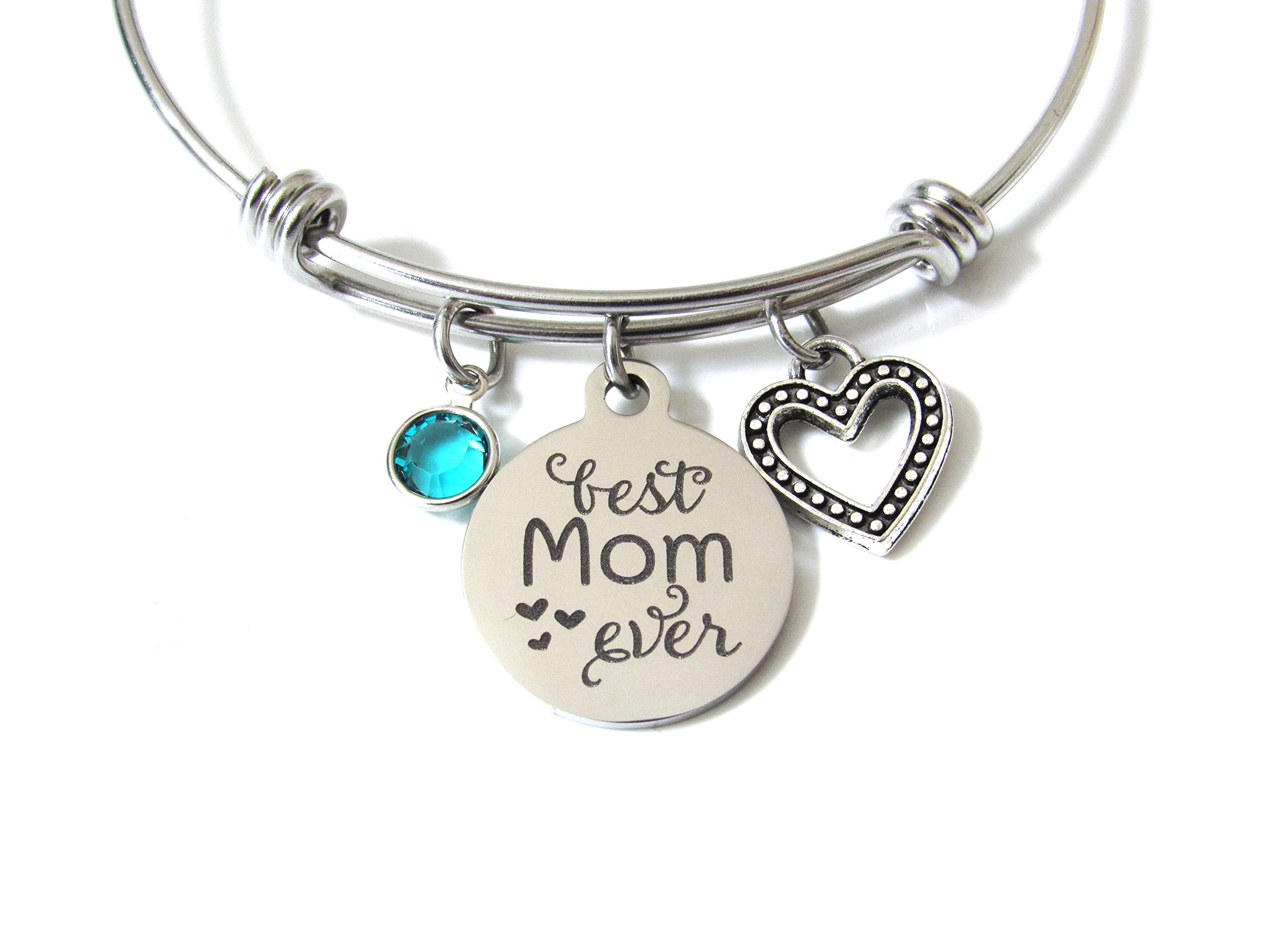 Best Mom Ever Bracelet with Heart Charm & Birthstone - Personalized Mother's Day Gift, Birthday Present for Mom, Women's Jewelry for Special Occasions | Perfect for Mother's Day, Anniversaries, and Heartfelt Celebrations