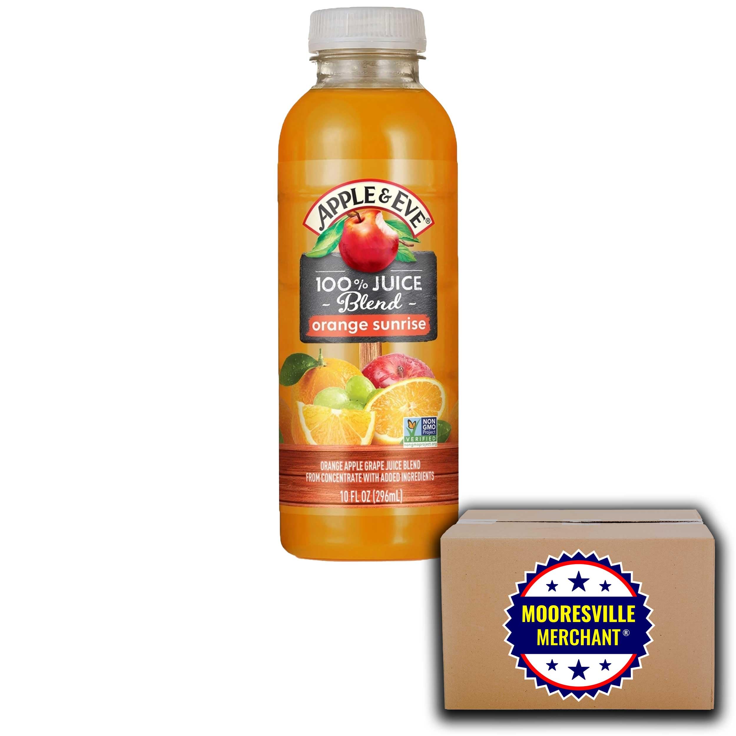 Apple & Eve 100% Pure Orange Sunrise Juice Blend - 10 fl oz Bottles (Pack of 24) | No Added Sugar | Kids Lunch Box & Family Picnic Essential | Mooresville Merchant Decal Included