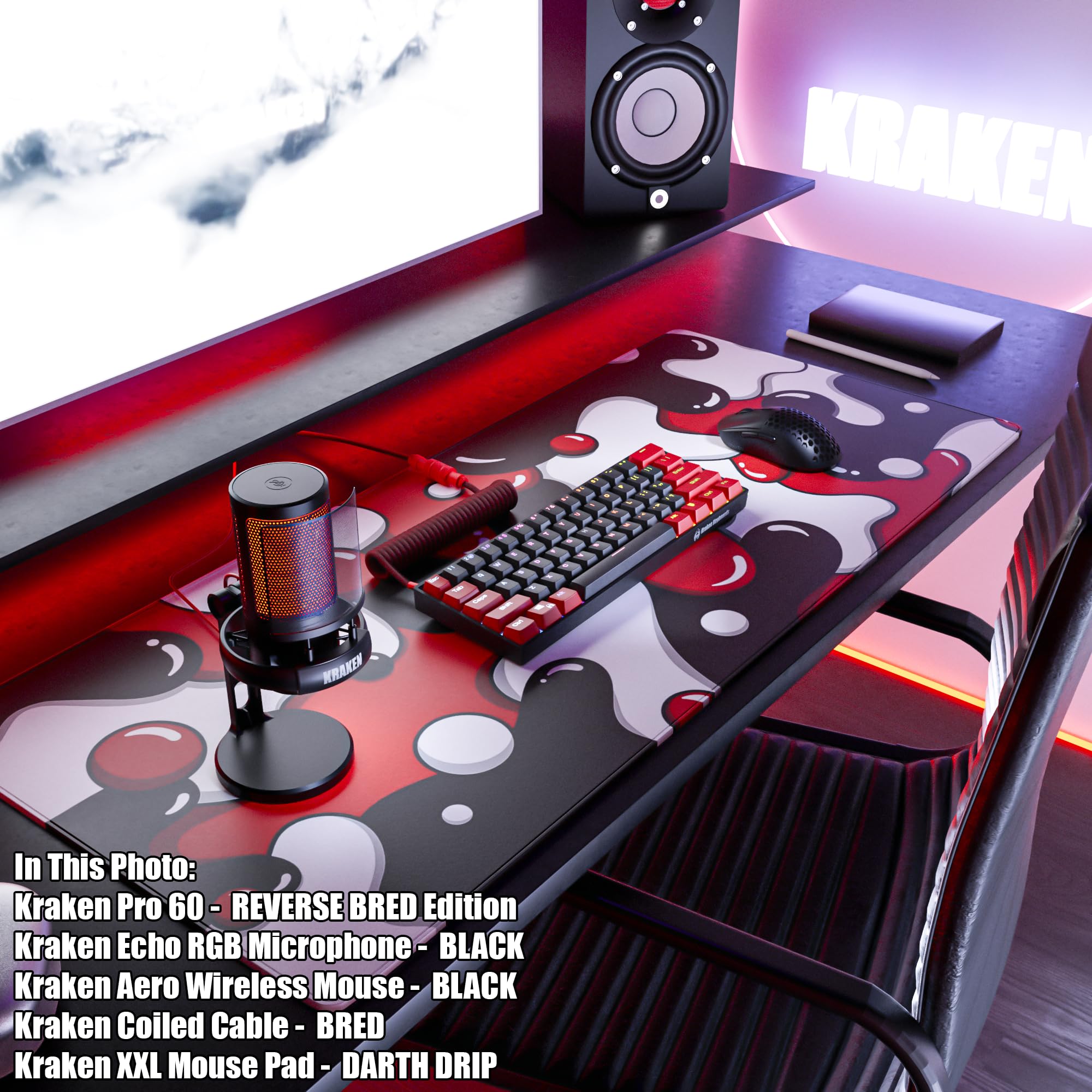 Kraken XXL Large Gaming Mouse Pad - Premium Red Artisan Desk Mat for Keyboard & Mouse - Non-Slip Thick Mousepad for PC Gamers (Darth Drip Design) - Perfect for Esports, Office Work & Home Gaming Setup