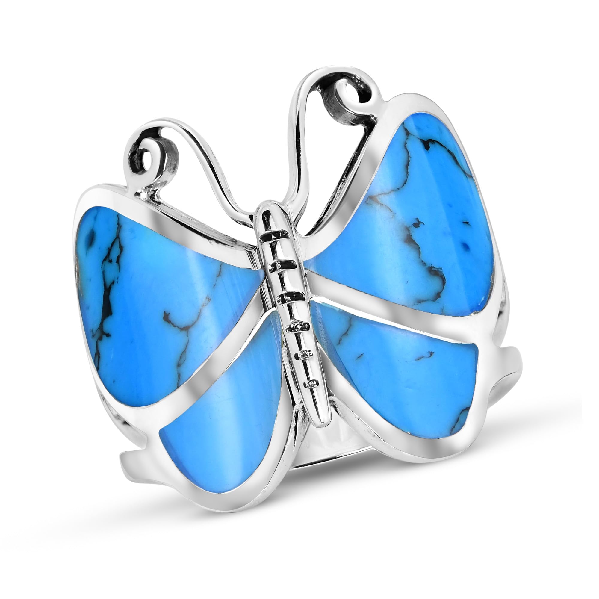 AeraVida Blue Turquoise Butterfly Sterling Silver Ring for Women | .925 Silver Statement Ring | Elegant Wedding, Casual & Gift Jewelry | Comfort Fit Sizes 6-11 | Perfect for Bridal, Anniversary & Everyday Wear