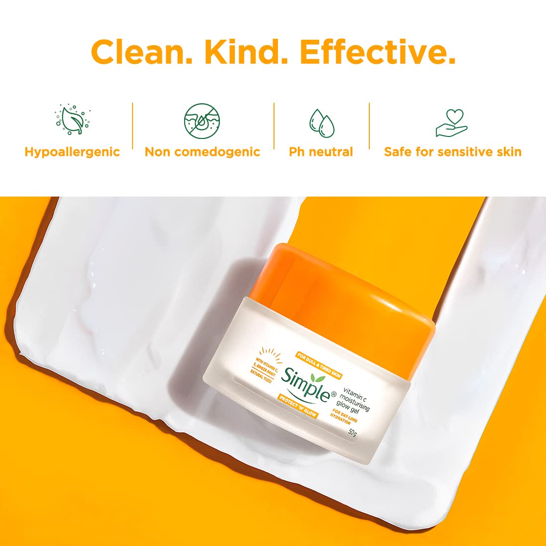 Simple Protect N Glow Vitamin C Moisturising Glow Gel with Yuzu Lemon - 40g | Fragrance-Free, Paraben-Free & Hypoallergenic | For All Skin Types Including Sensitive Skin | Brightening & Hydrating Face Moisturizer for Day & Night Use