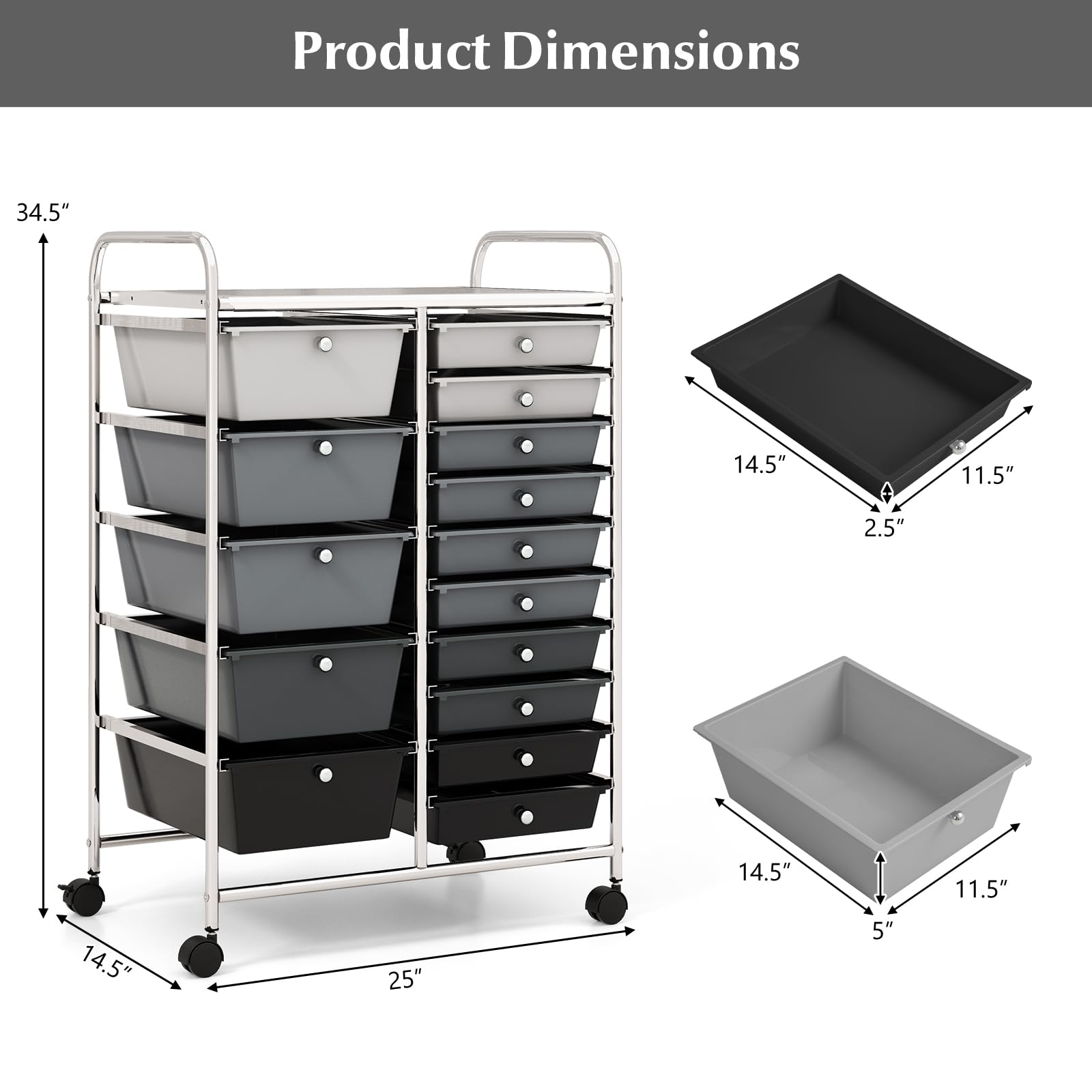 Byroce 15-Drawer Rolling Storage Cart with Wheels - Mobile Organizer for Art Supplies, School Tools, Office Paper & Craft Materials - Multipurpose Classroom & Home Office Storage Solution (Grey) - Perfect for Teachers, Artists & DIY Enthusiasts