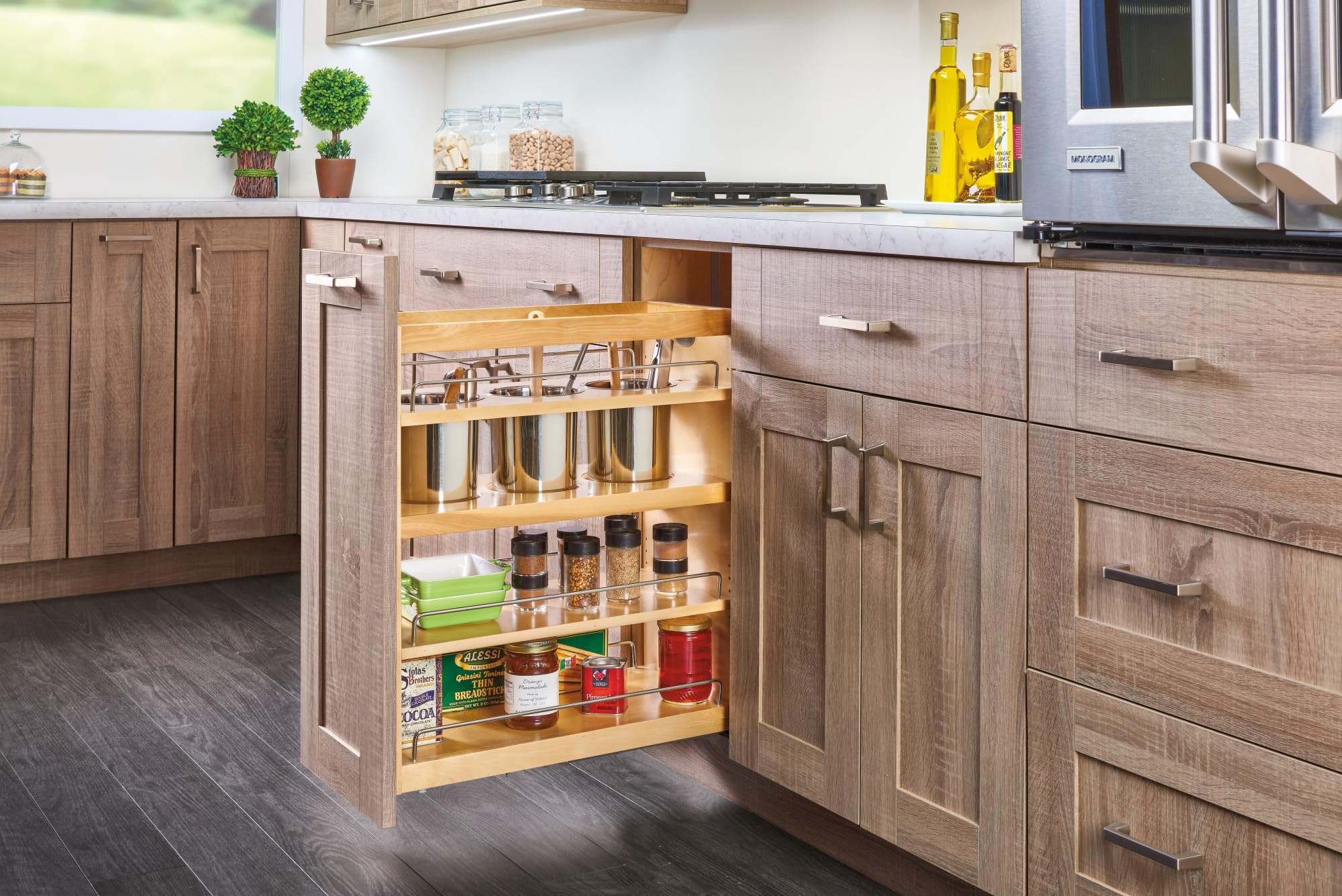 Rev-A-Shelf Wood Base Cabinet Utensil Pullout Organizer with Soft-Close Mechanism - Kitchen Drawer Organizer for Utensils, Spoons & Cooking Tools Storage