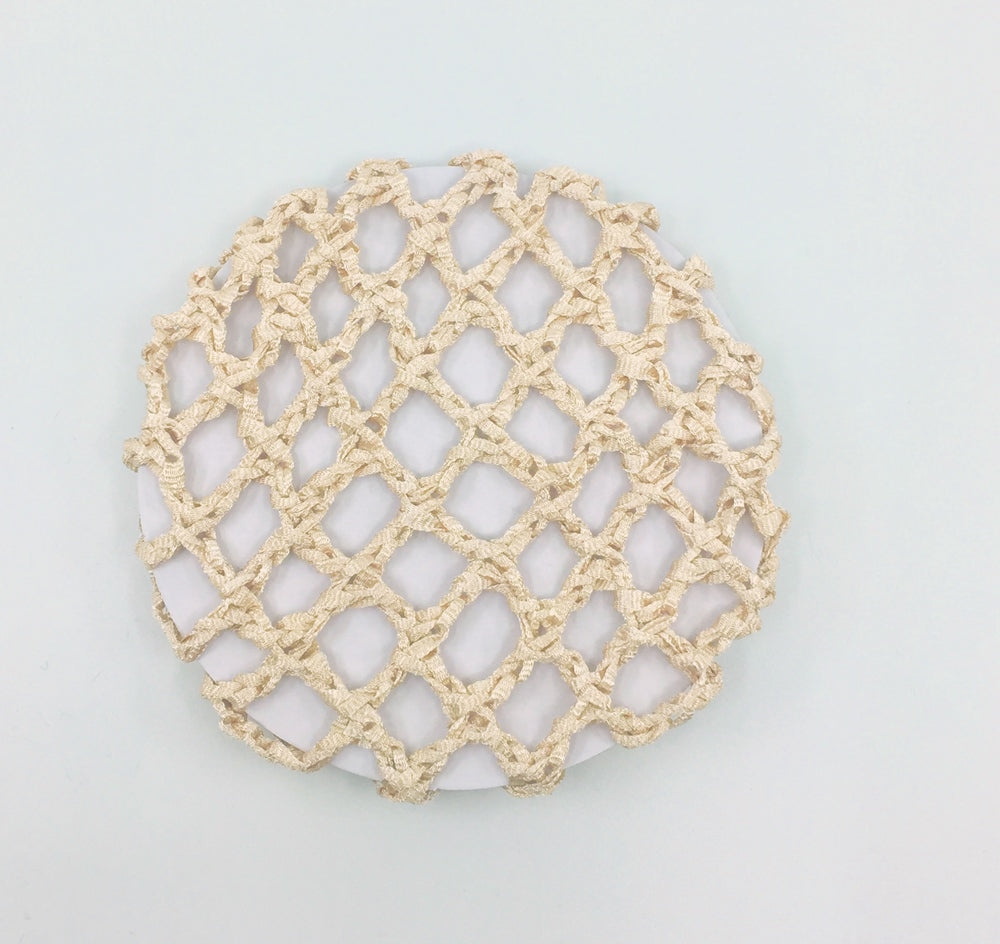 AZ0031 Beige Crochet Bun Cover Hair Accessory for Women - Elegant Handmade Hair Net for Ballet, Yoga, and Everyday Wear