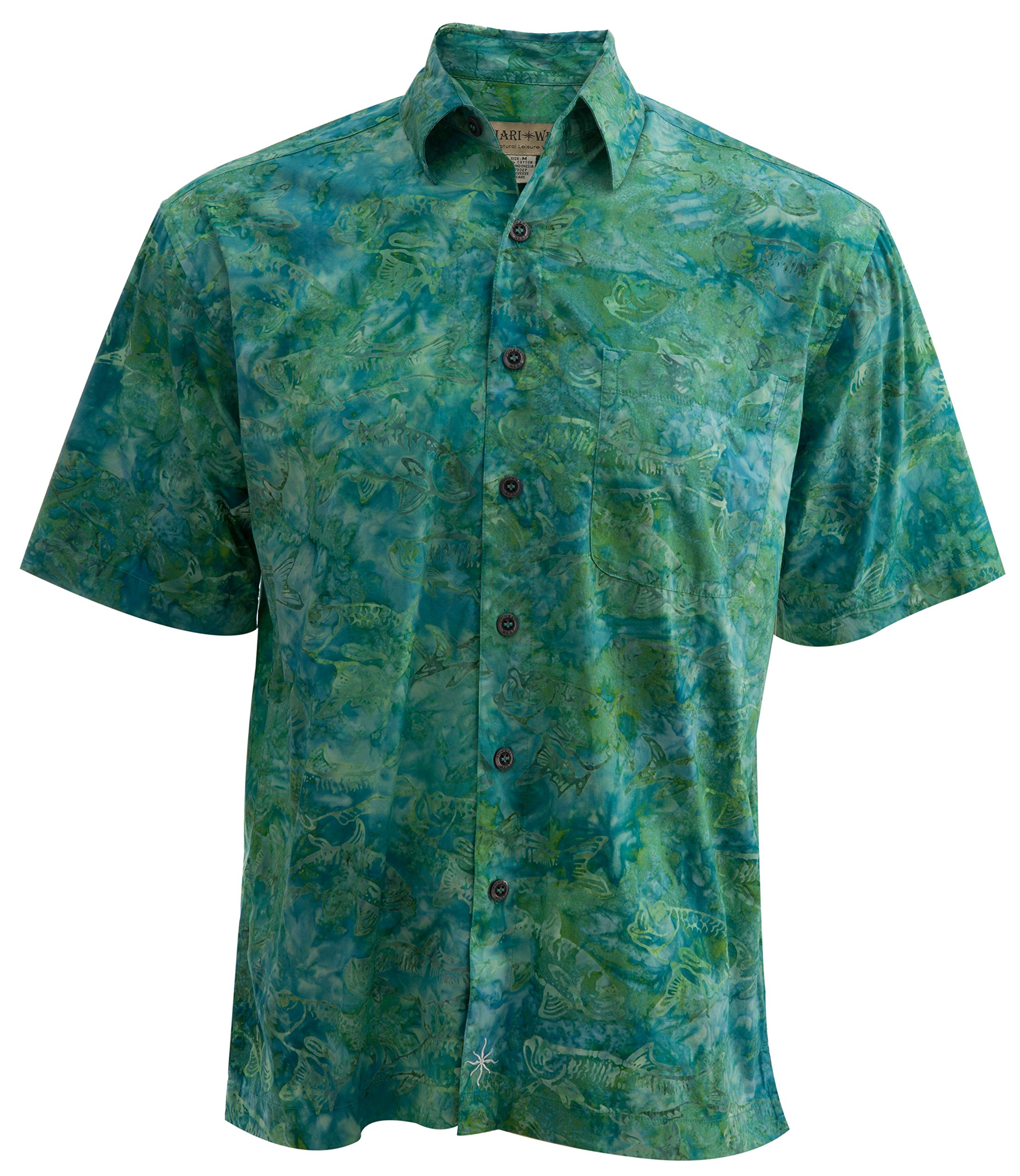 Johari West Tarpon Island Cotton Batik Shirt for Men - Hawaiian Style Casual Button-Up Shirt - Lightweight Breathable Summer Shirt for Beach, Vacation, and Outdoor Activities