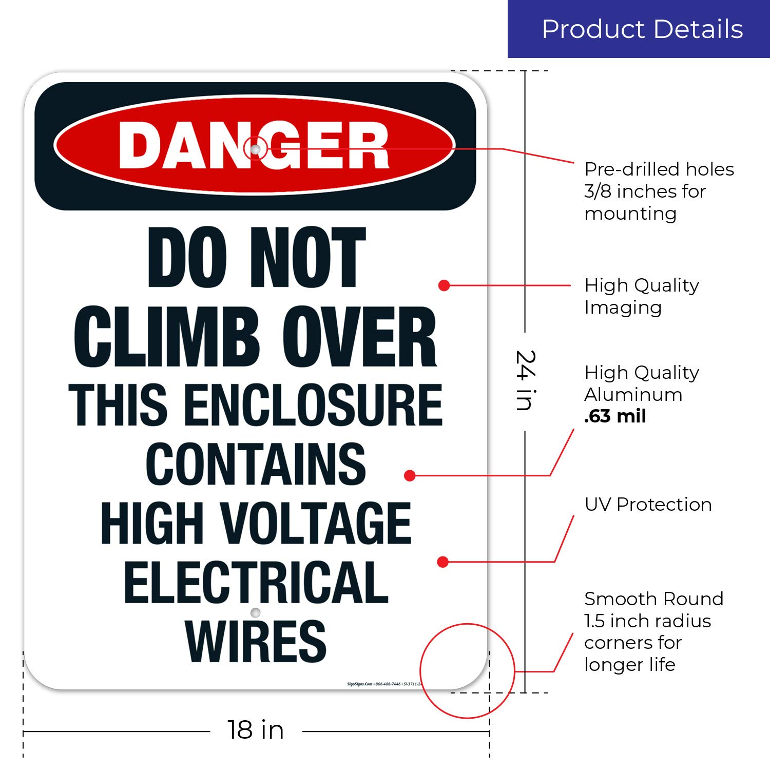 OSHA Approved 'Do Not Climb Over' Danger Sign - 18x24 Inch Rust-Free Aluminum Safety Sign - Fade Resistant for Indoor/Outdoor Use - Made in USA - Perfect for Construction Sites, Warehouses & Industrial Areas