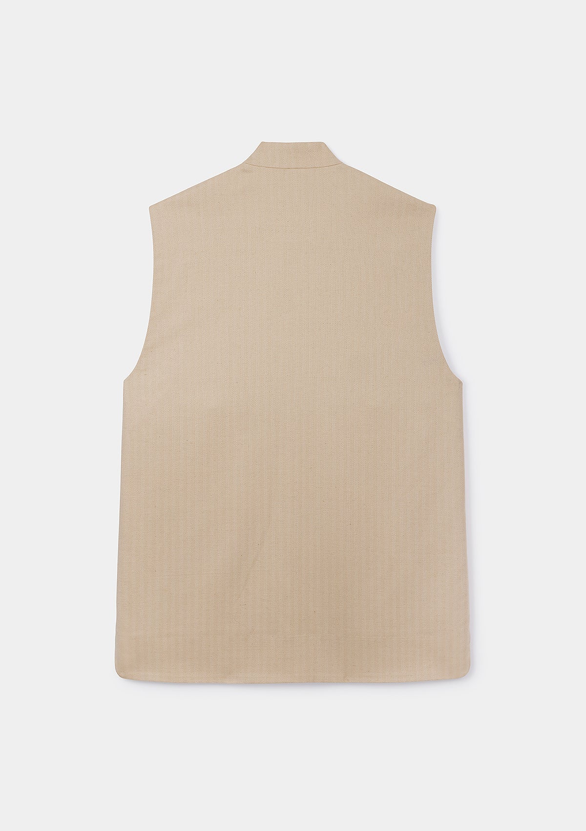 Men's Sand Herringbone Cotton Linen Nehru Waistcoat Vest - Lightweight Summer Jacket for Casual Wear, Weddings & Formal Events