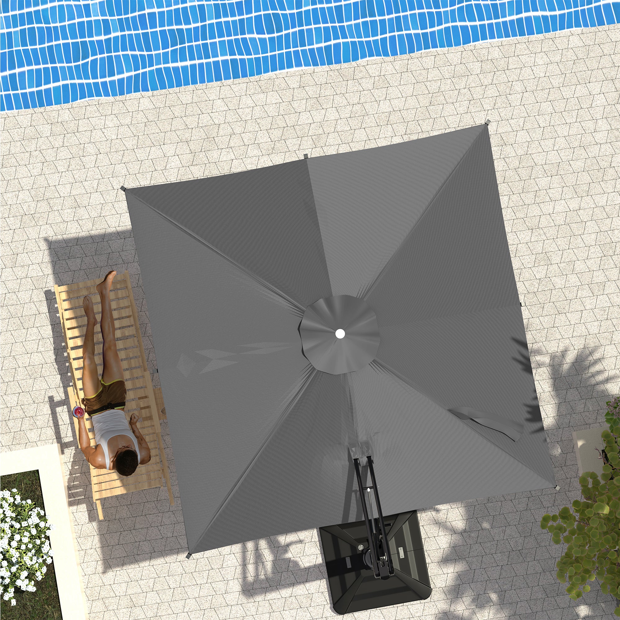 EROMMY 10x10 Foot Outdoor Patio Umbrella with Hydraulic Tilt Handle - Gray - Perfect for Backyard, Poolside, and Garden Shade