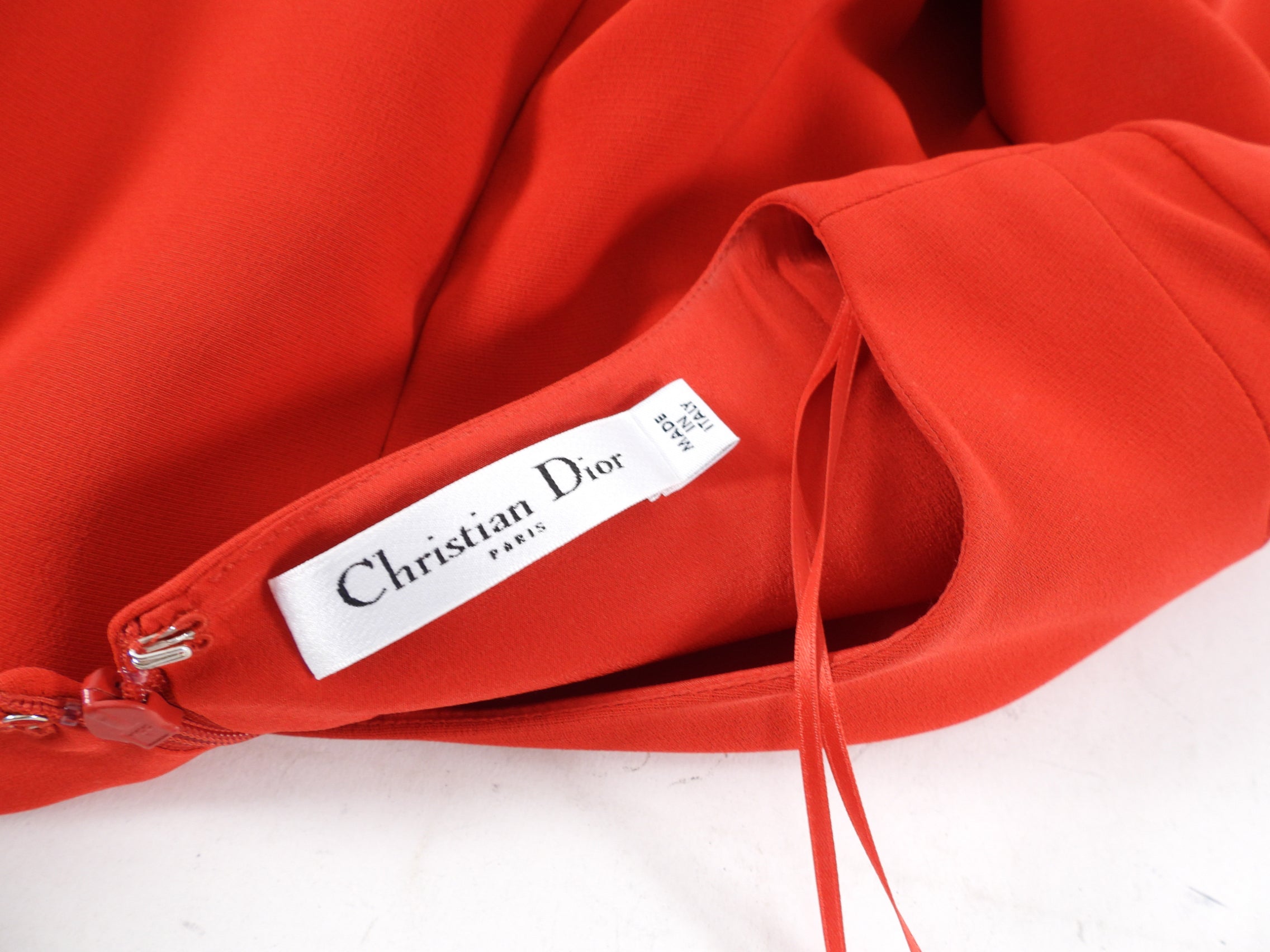 Christian Dior Red Silk Crepe Peplum Dress Size FR42 (US 10) - Elegant Evening Gown for Parties, Weddings & Special Occasions