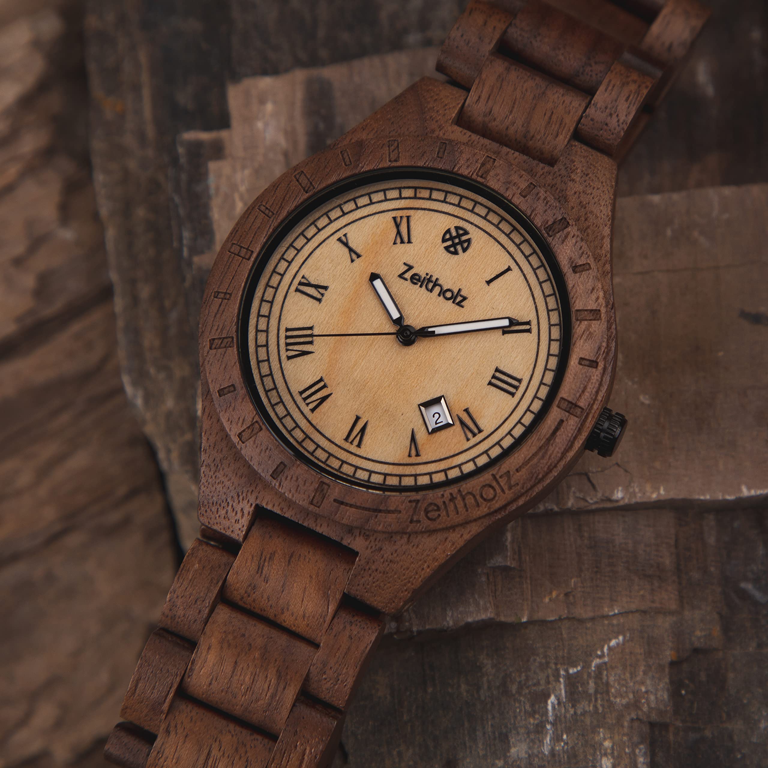Zeitholz Men's Wooden Watch - 100% Natural Wood Analog Watch with Japanese Quartz Movement, 44mm Zittau Collection - Perfect Gift for Men, Ideal for Casual, Business & Outdoor Activities
