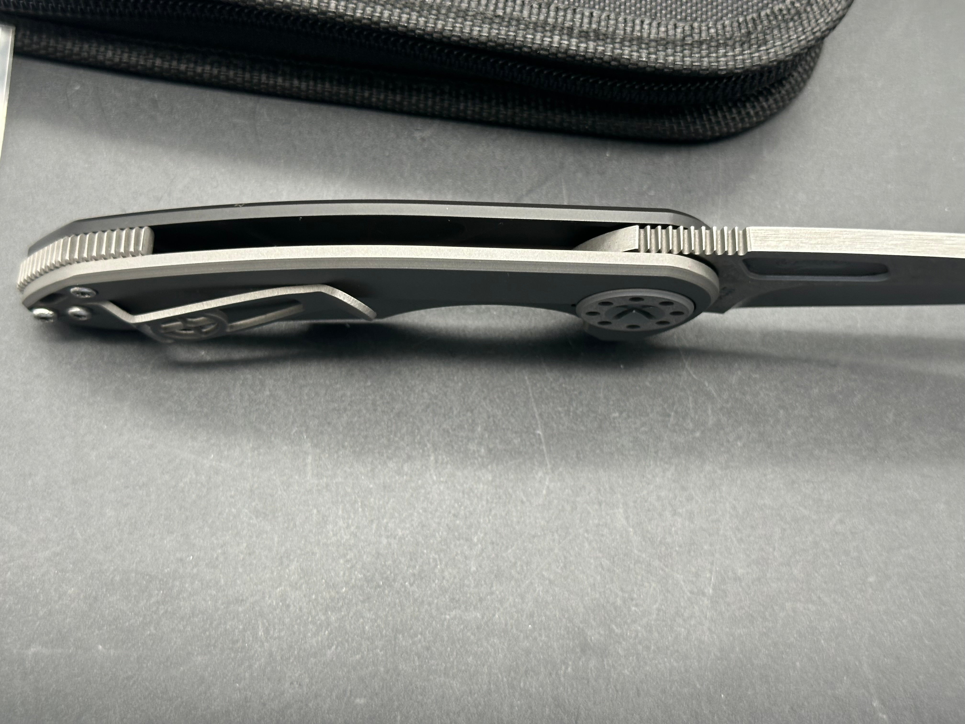 Curtiss Custom Knives F3 Medium Wharncliffe Flipper Knife - Titanium Frame, Stonewash Finish, Magnacut Blade | EDC, Outdoor Survival, Tactical Gear, Hunting & Camping Accessories