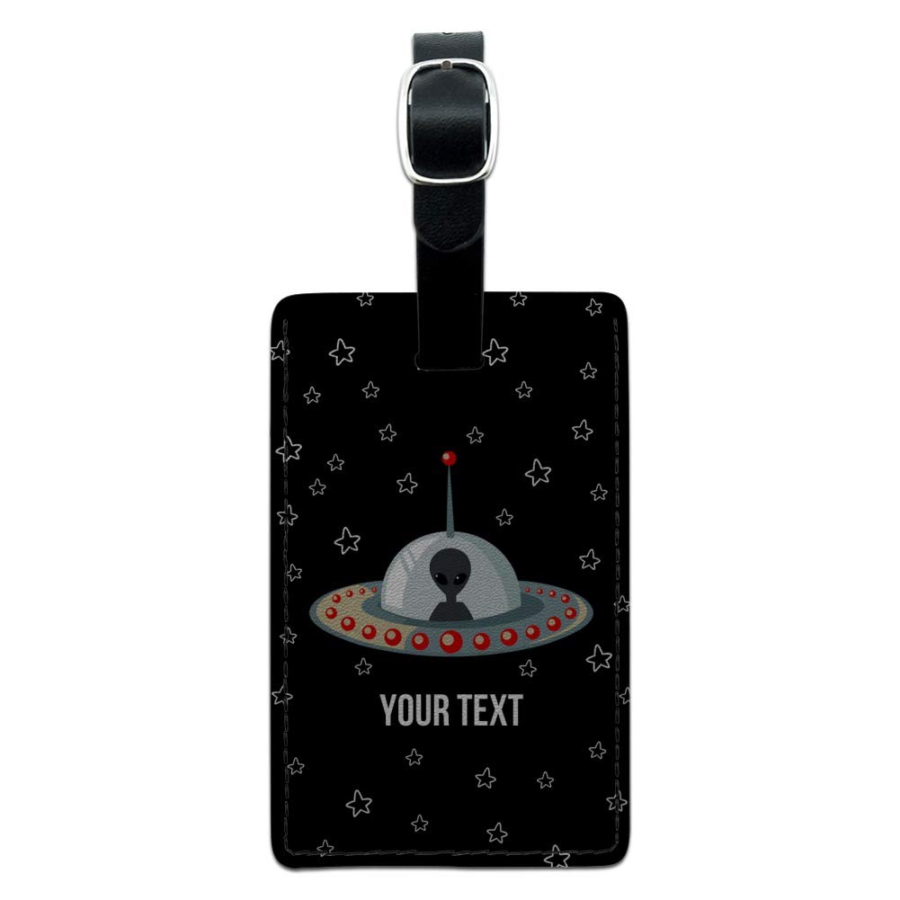 Custom Engraved Alien Space Rectangle Leather Luggage Tag - Personalized ID Card Holder for Travel Bags, Suitcases & Backpacks - Unique Gift for Travel Lovers & Frequent Flyers