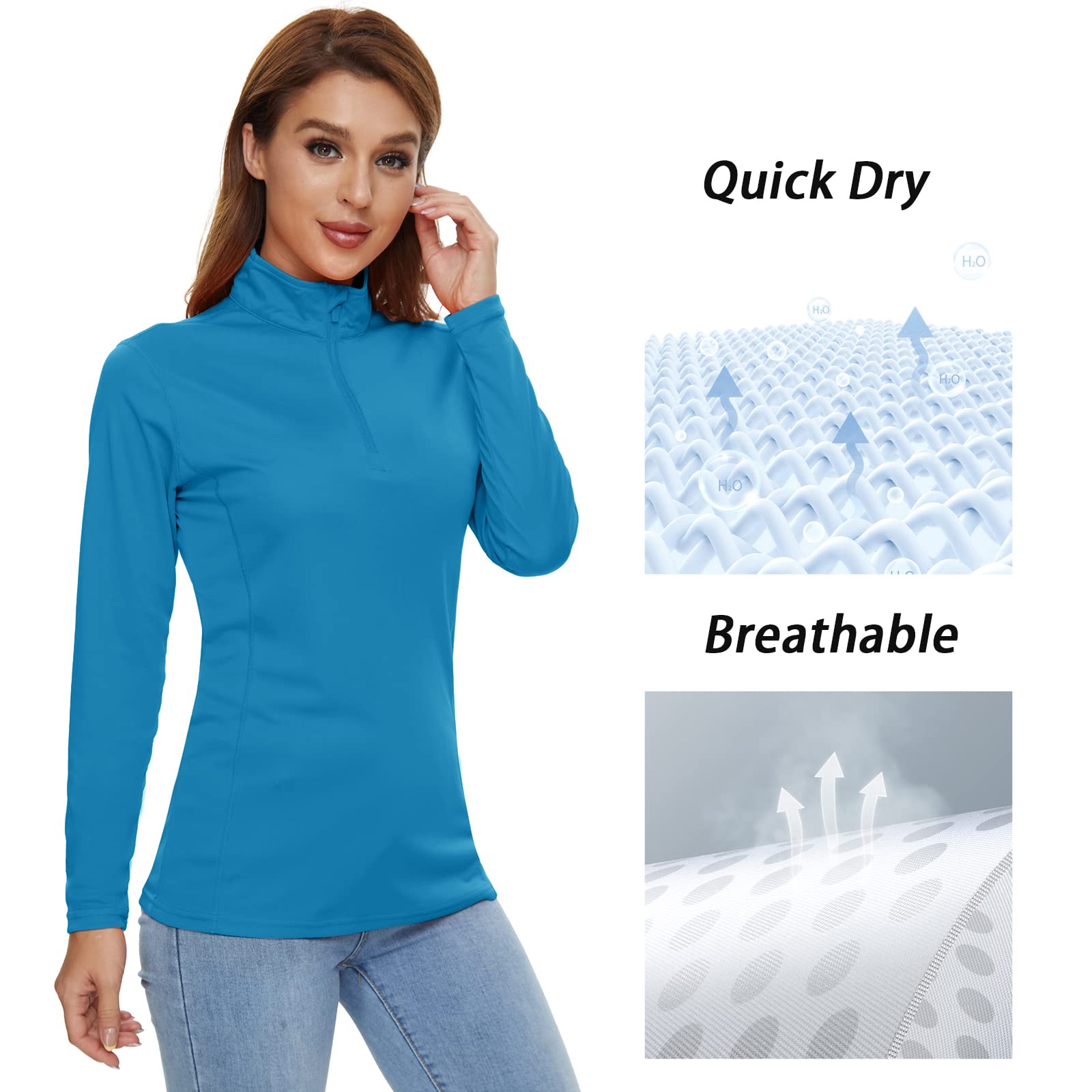 CRYSULLY Women's UPF 50+ Sun Protection Long Sleeve Shirt - 1/4 Zip Quick Dry Hiking Top for Summer Outdoor Activities, Running, Camping & Travel