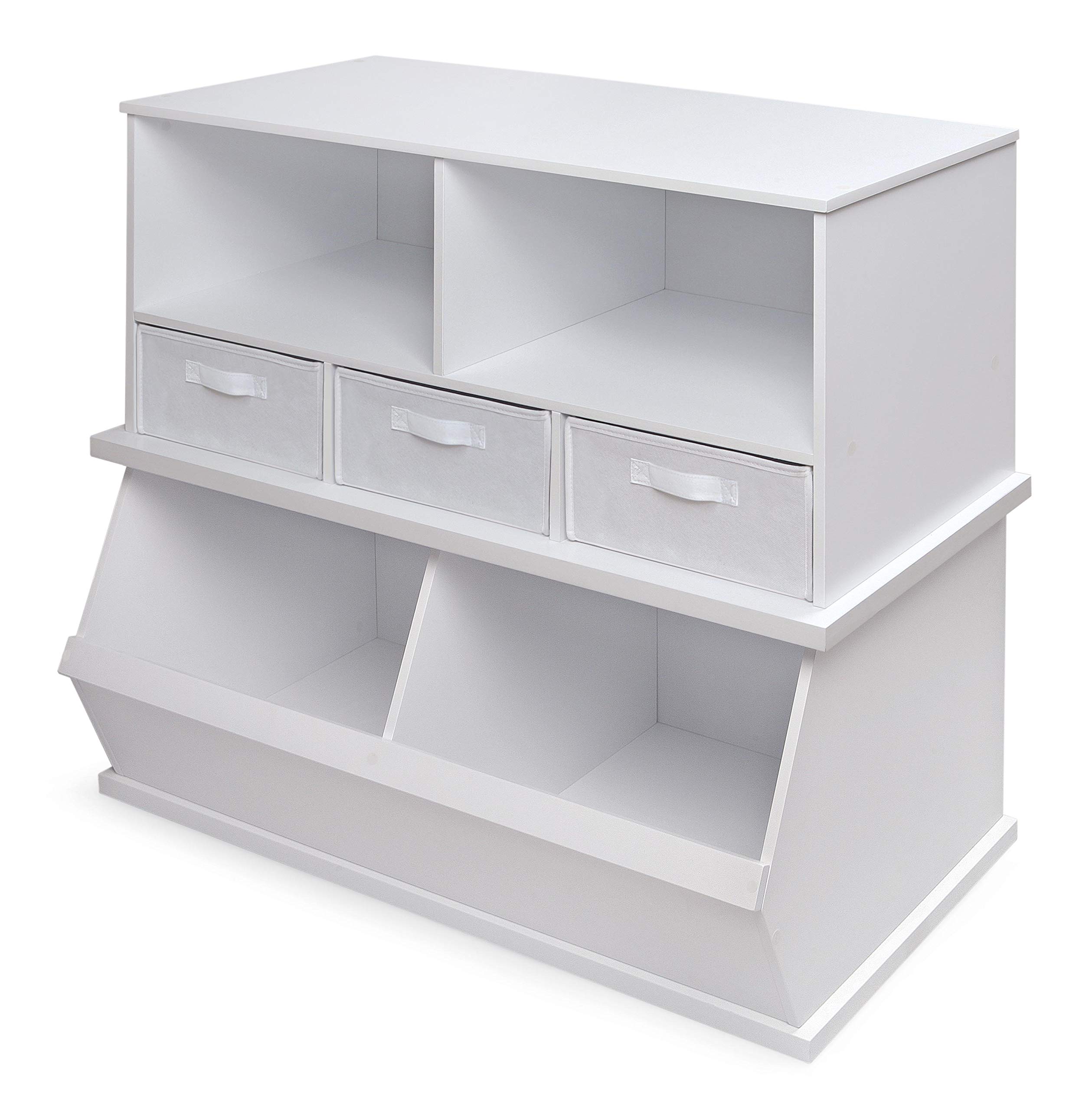 Badger Basket Two-Bin Stackable Storage Cubby – White Modular & Expandable Organizer for Toys, Crafts, Kids Room & Playroom Organization