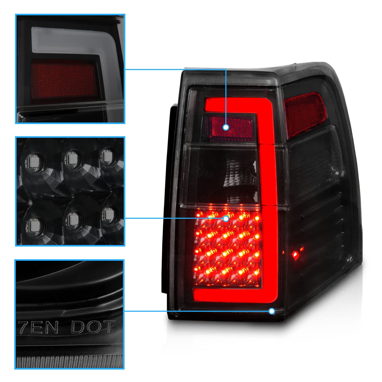 2007-2017 Ford Expedition LED Tail Lights - Sequential Turn Signal Smoke Black Replacement Set (Driver & Passenger Side) | Enhanced Visibility & Style for Night Driving & Custom Car Upgrades