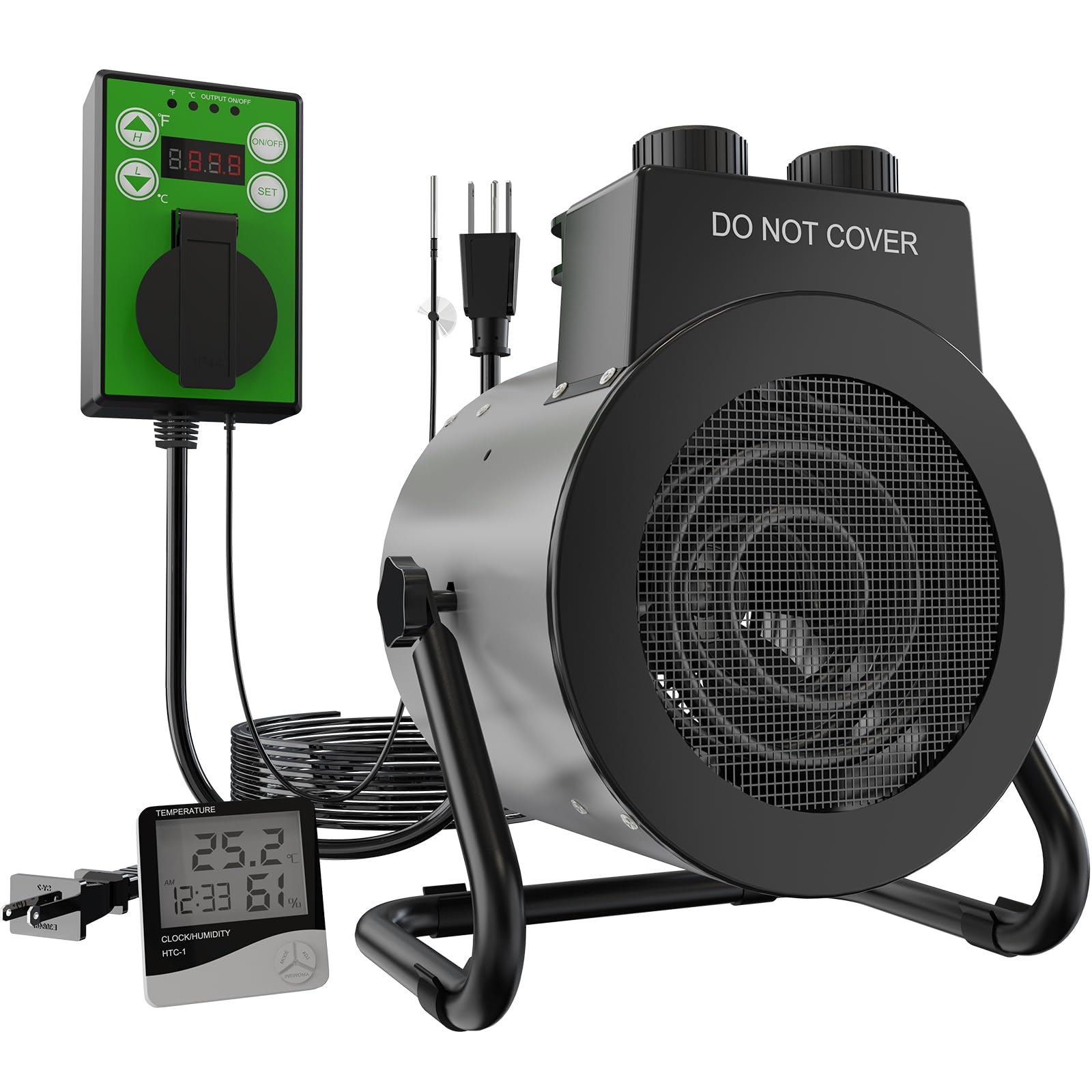 1500W Stainless Steel Electric Greenhouse Heater with Thermostat - Outdoor Fan Heater with Overheat Protection & 3S Fast Heating for Greenhouses, Patios, Garages, Flower Rooms | Perfect for Winter Plant Protection & Space Heating