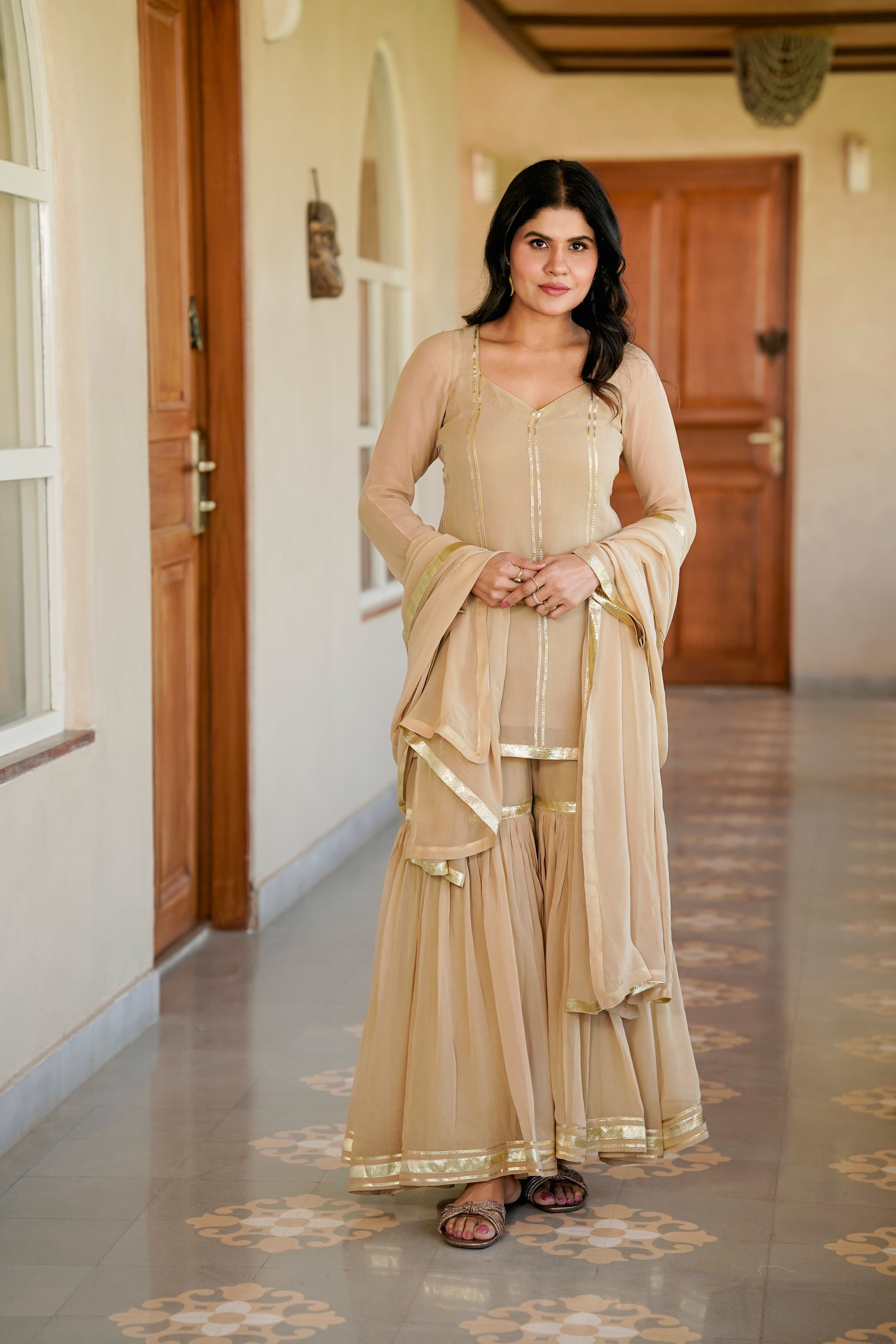 Ethereal Glow Embroidered Sharara Suit Set for Women - Elegant Pakistani Party Wear for Weddings, Festivals & Special Occasions