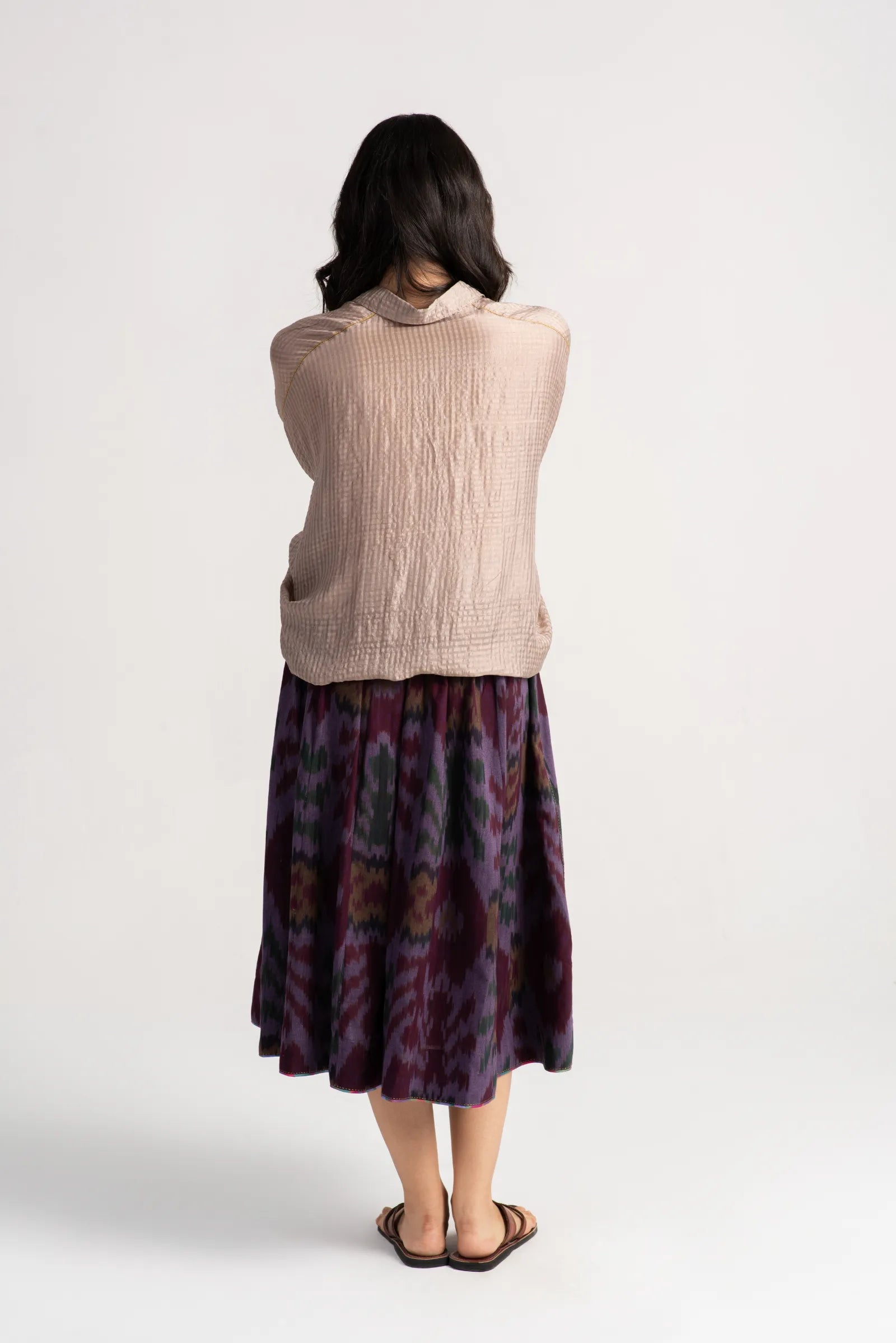 Nargis Cotton Ikat Skirt in Lilac Wine - Boho Chic Midi Skirt for Women, Perfect for Summer Outfits, Beach Vacations & Casual Wear