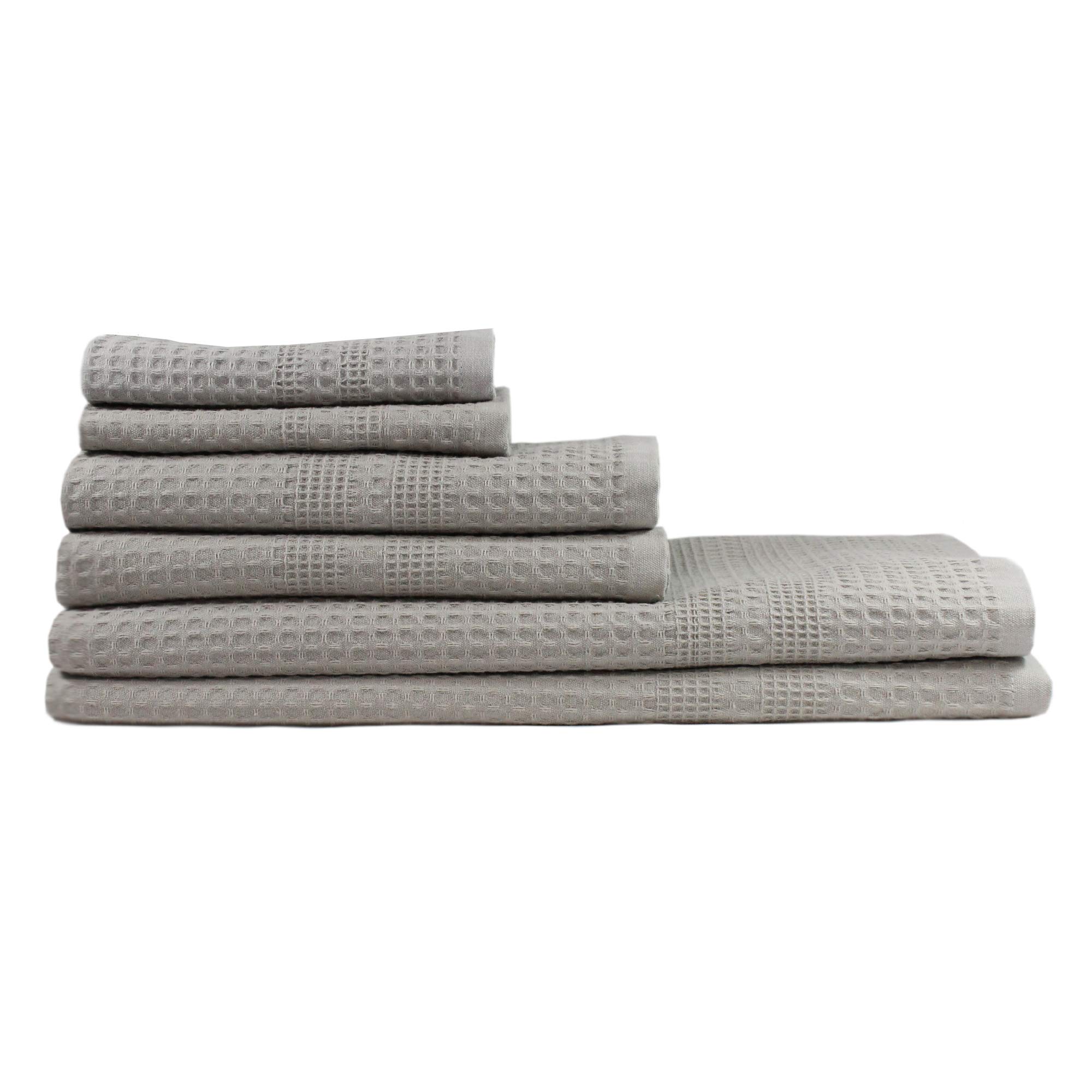 GILDEN TREE Quick Dry Waffle Towel Set - 2 Bath Towels, 2 Hand Towels & 2 Washcloths | Ultra Absorbent & Lightweight | Classic Pewter Color | Perfect for Spa, Bathroom & Guest Use