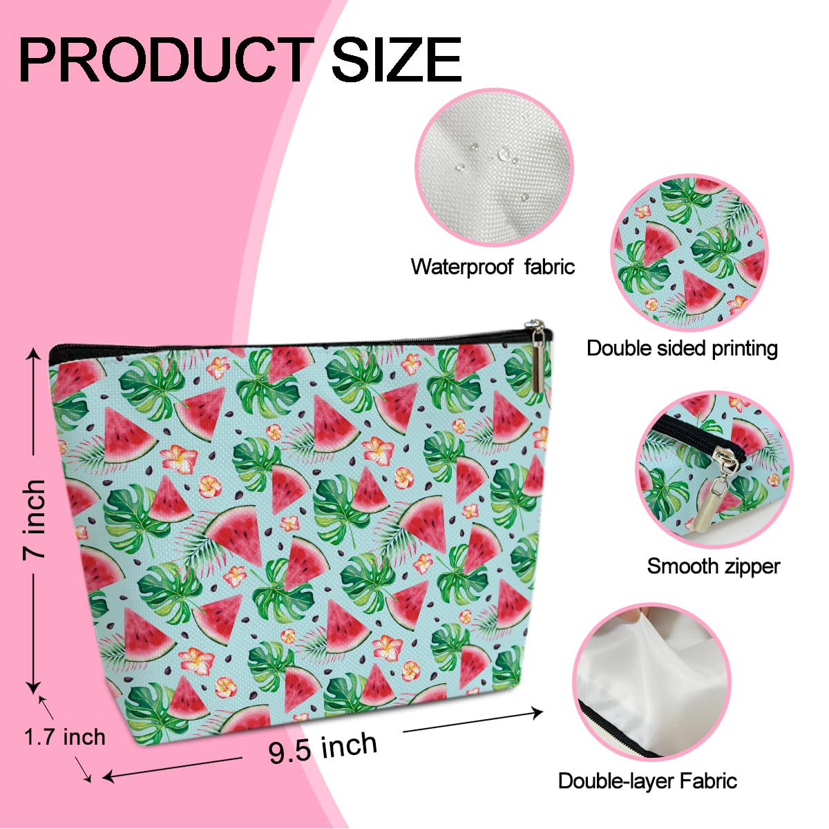 Summer Makeup Bag Small Cosmetic Pouch - Aesthetic Watermelon Design Travel Toiletry Bag for Women | Perfect for Purse, Skincare & Travel Accessories (JRM617)