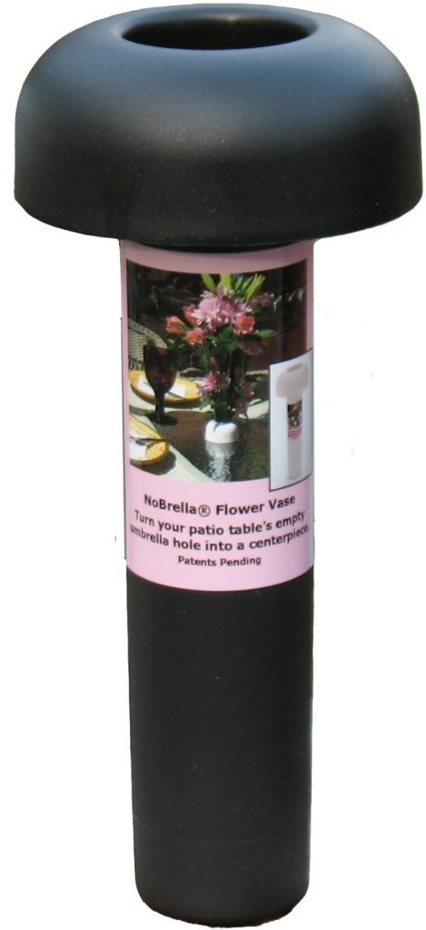 NoBrella Black Flower Vase for Patio Table Umbrella Hole - Decorative Outdoor Planter Insert for Garden, Deck & Poolside Decor